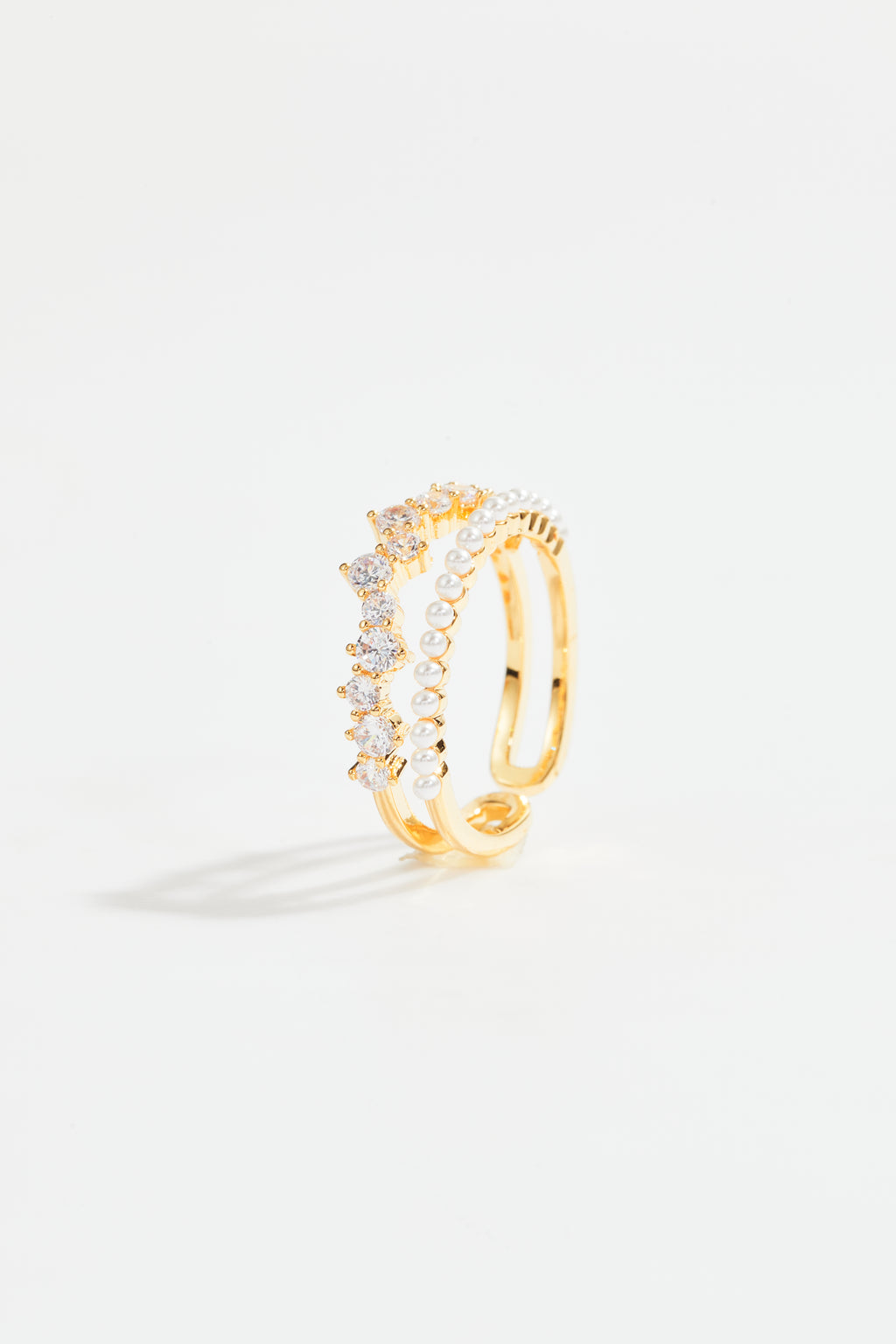 Pearl & CZ Dual Band Ring for Women