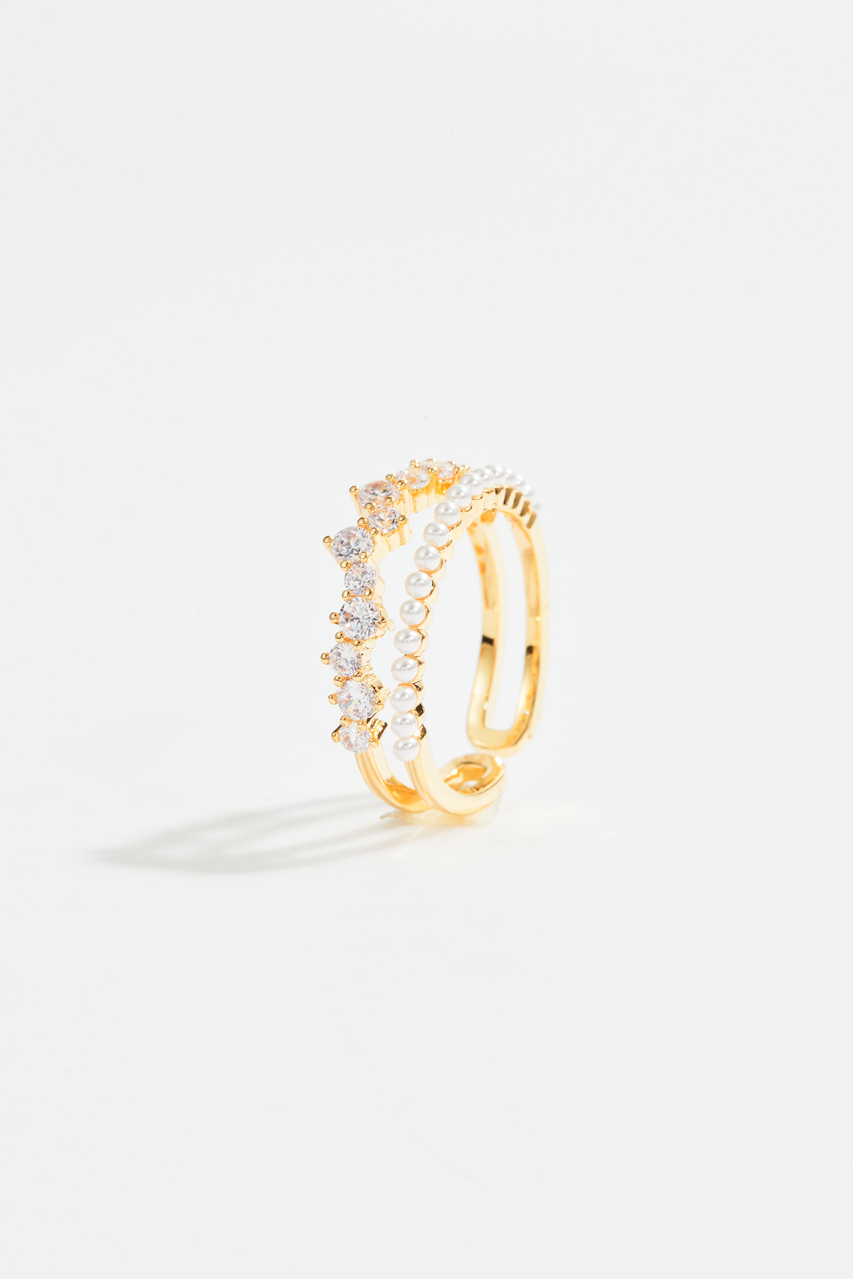 Pearl & CZ Dual Band Ring for Women