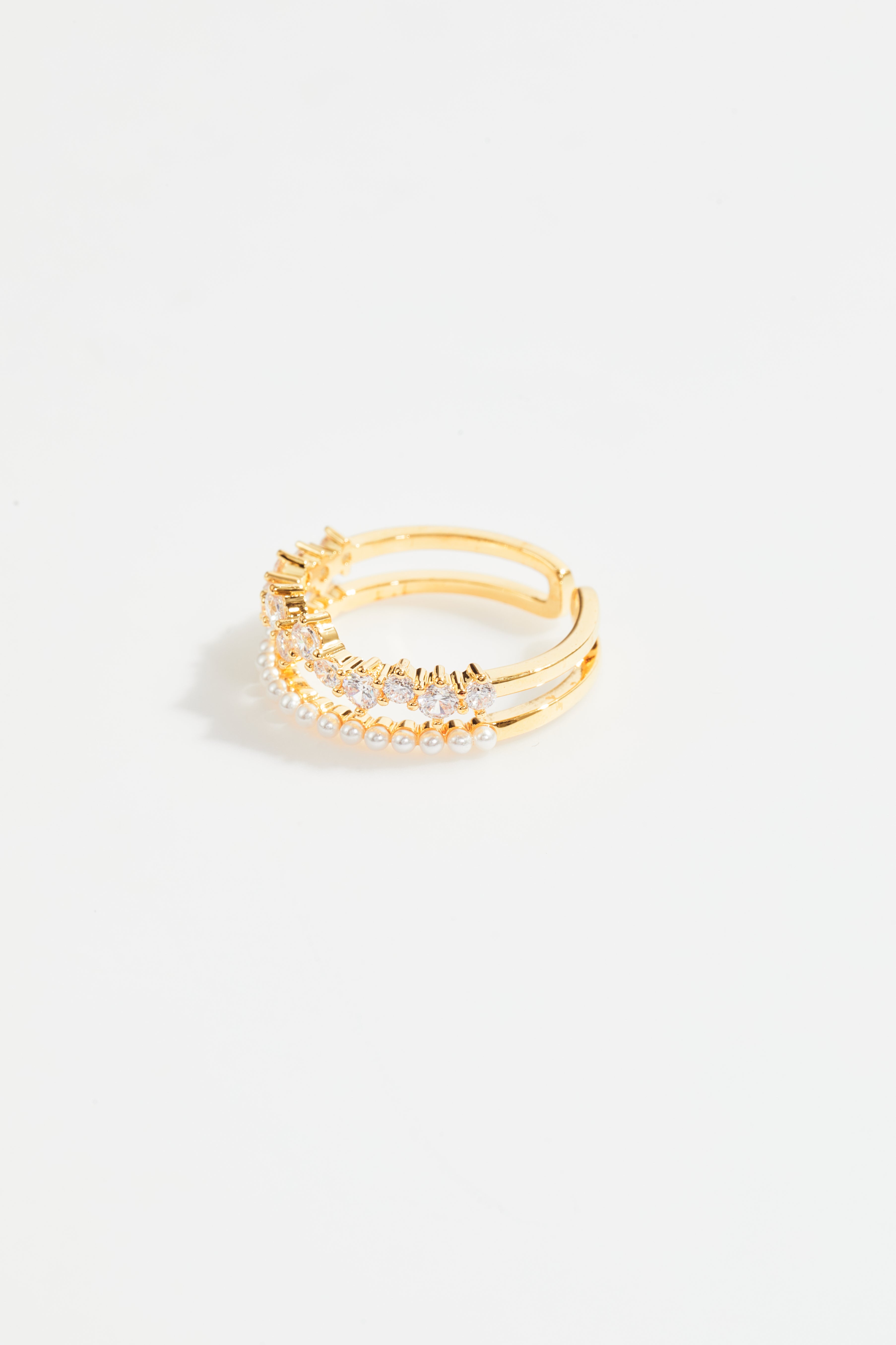 Pearl & CZ Dual Band Ring for Women