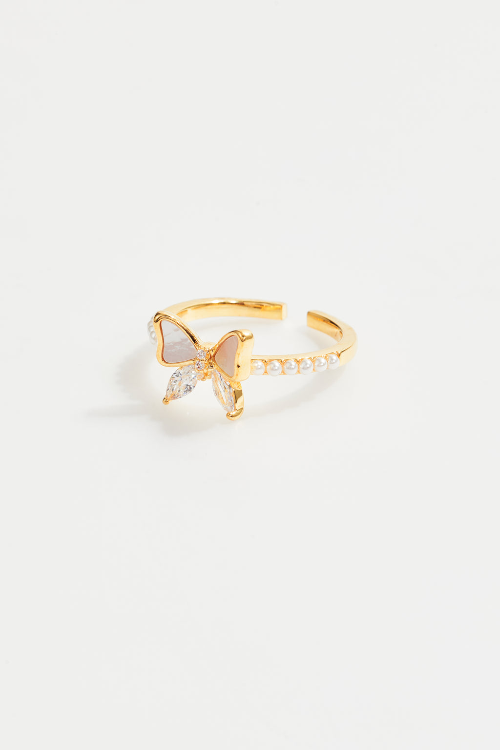 Faux Pearl & Crystal Butterfly Ring for Women