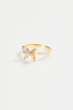 Faux Pearl & Crystal Butterfly Ring for Women