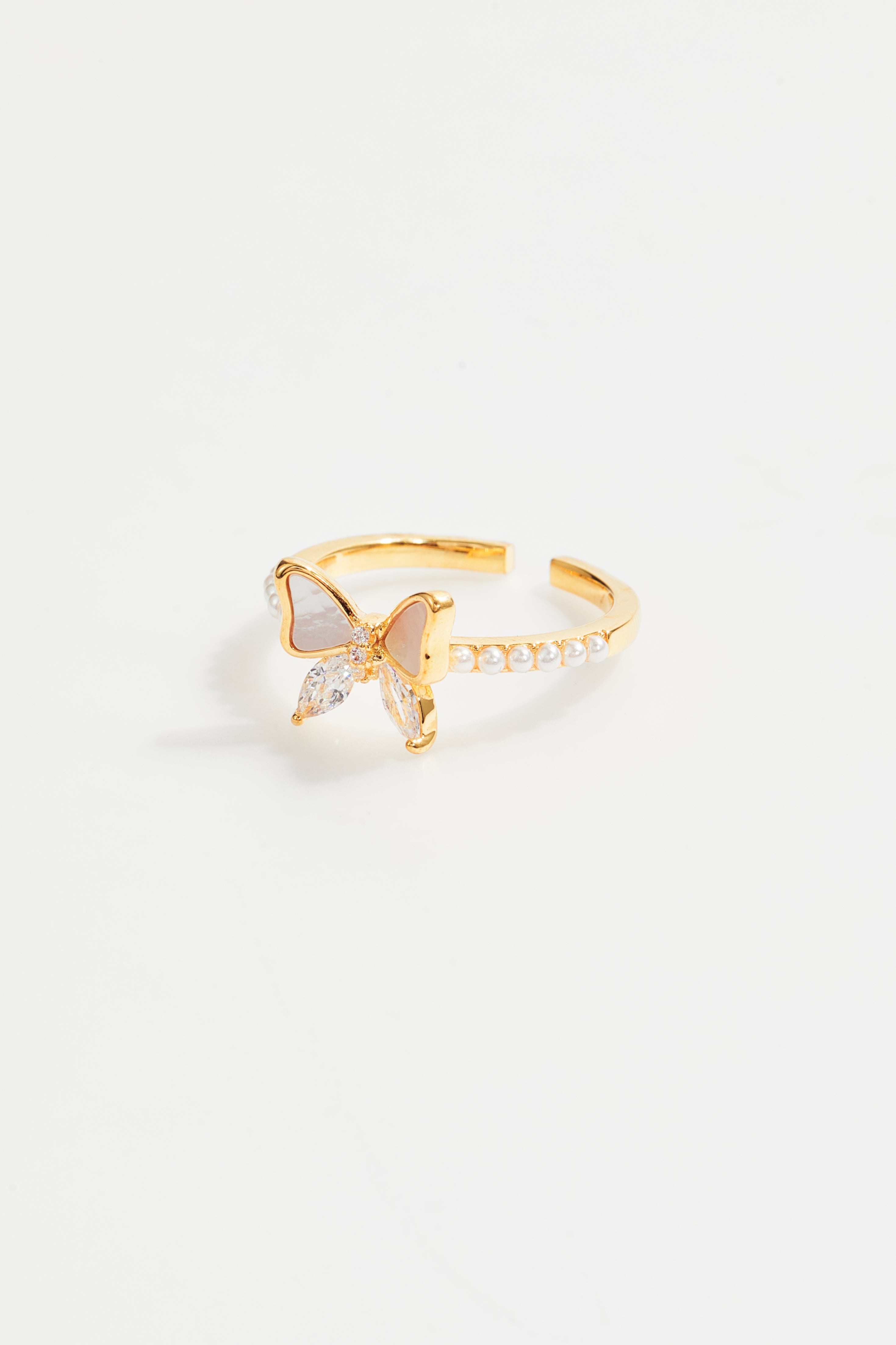 Faux Pearl & Crystal Butterfly Ring for Women