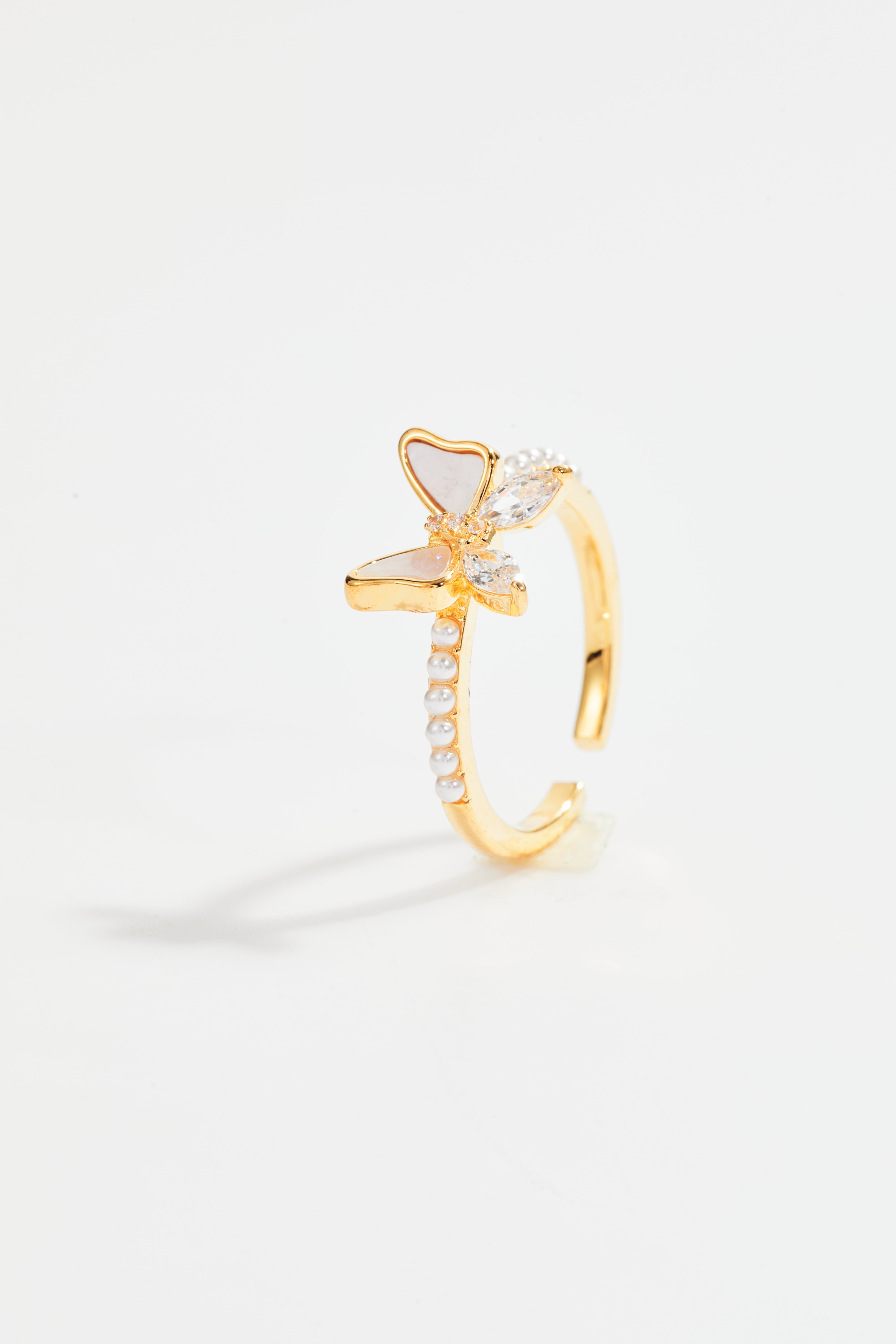 Faux Pearl & Crystal Butterfly Ring for Women