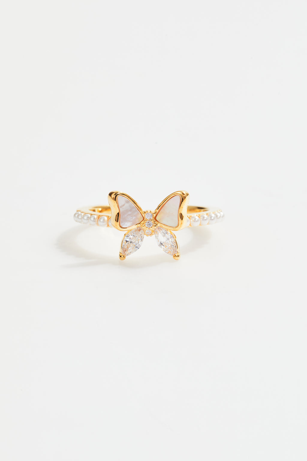 Faux Pearl & Crystal Butterfly Ring for Women