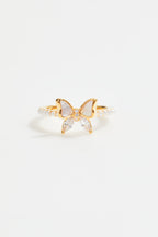 Faux Pearl & Crystal Butterfly Ring for Women