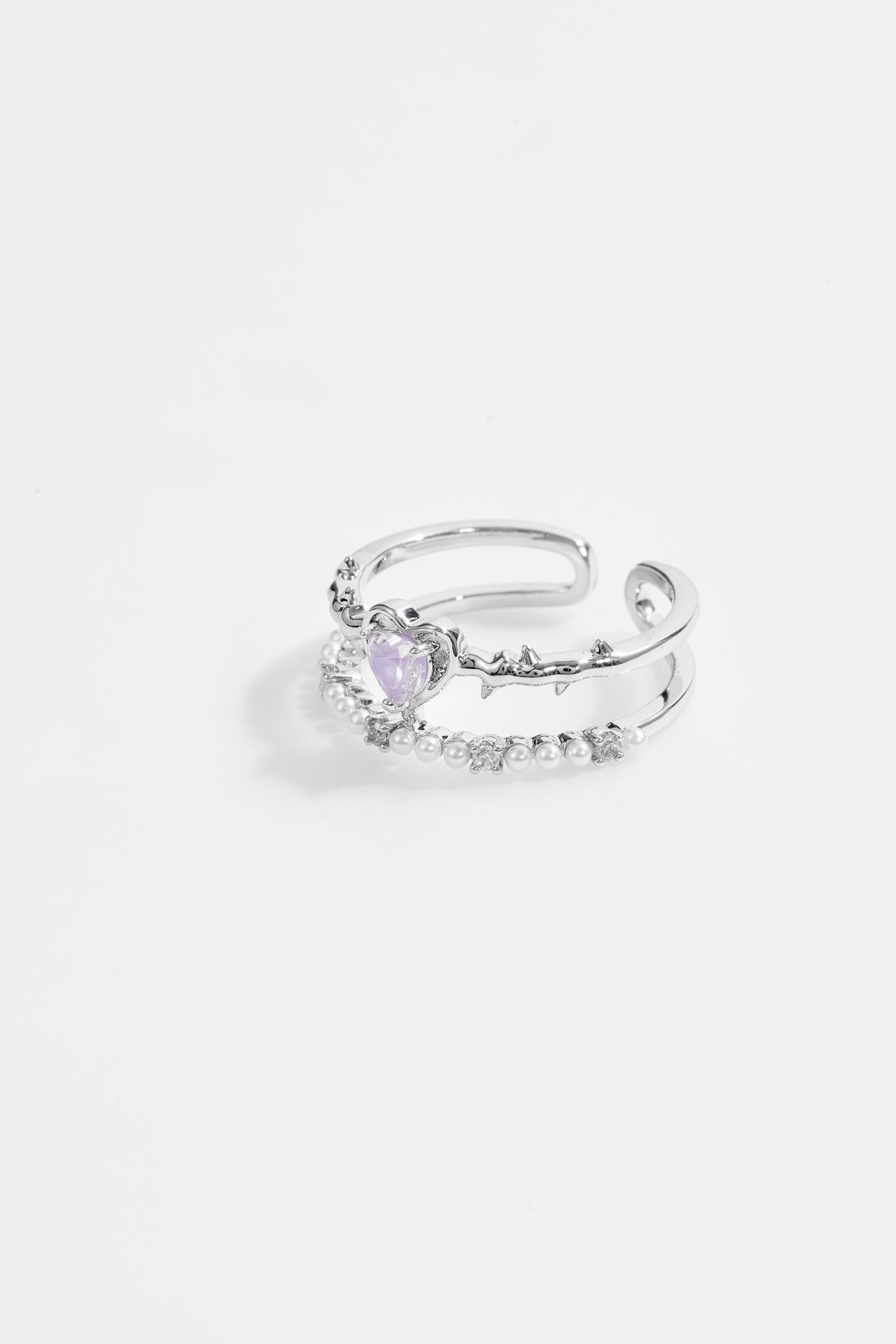 Purple Heart Pearl Open Ring for Women