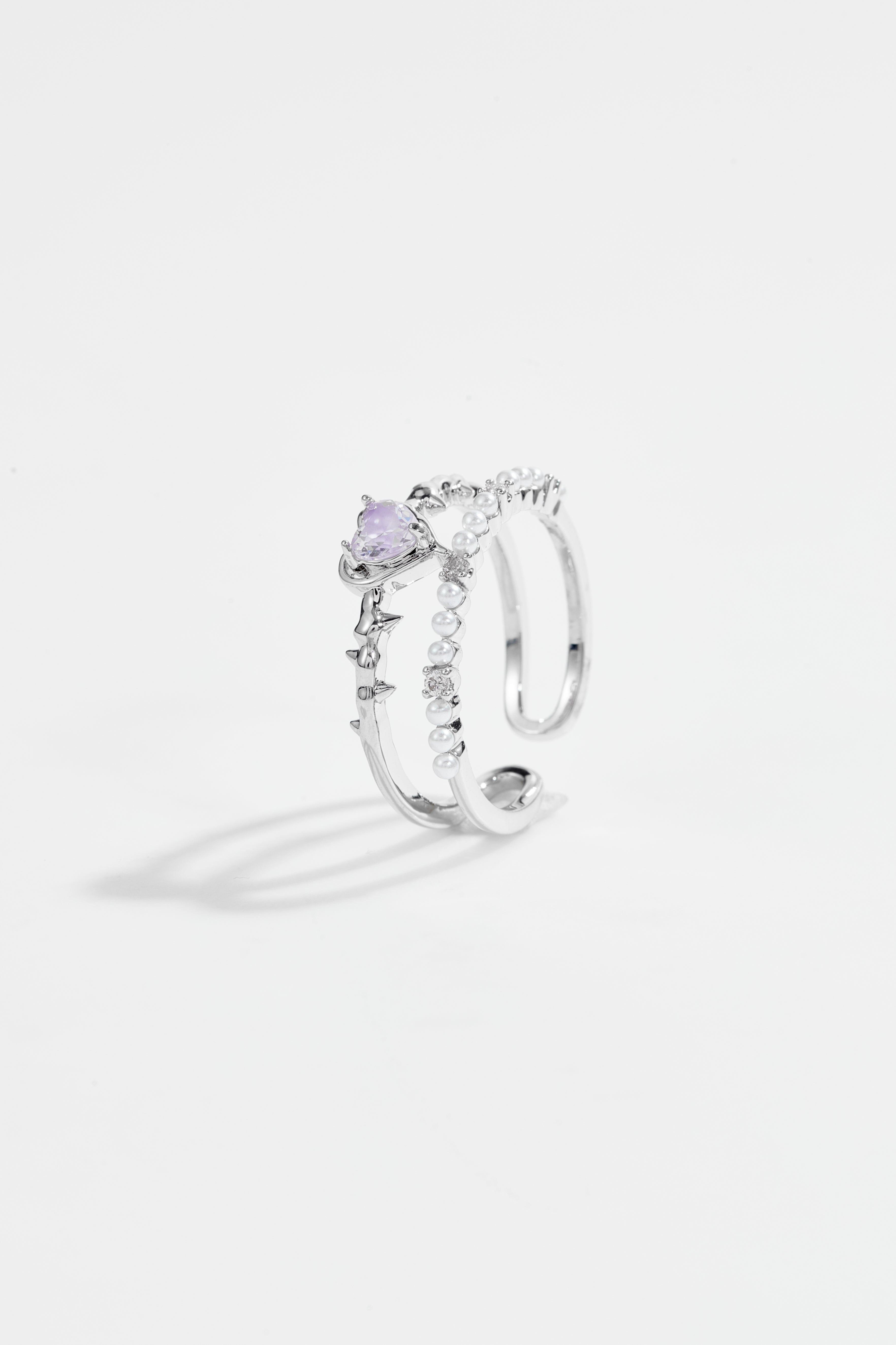 Purple Heart Pearl Open Ring for Women