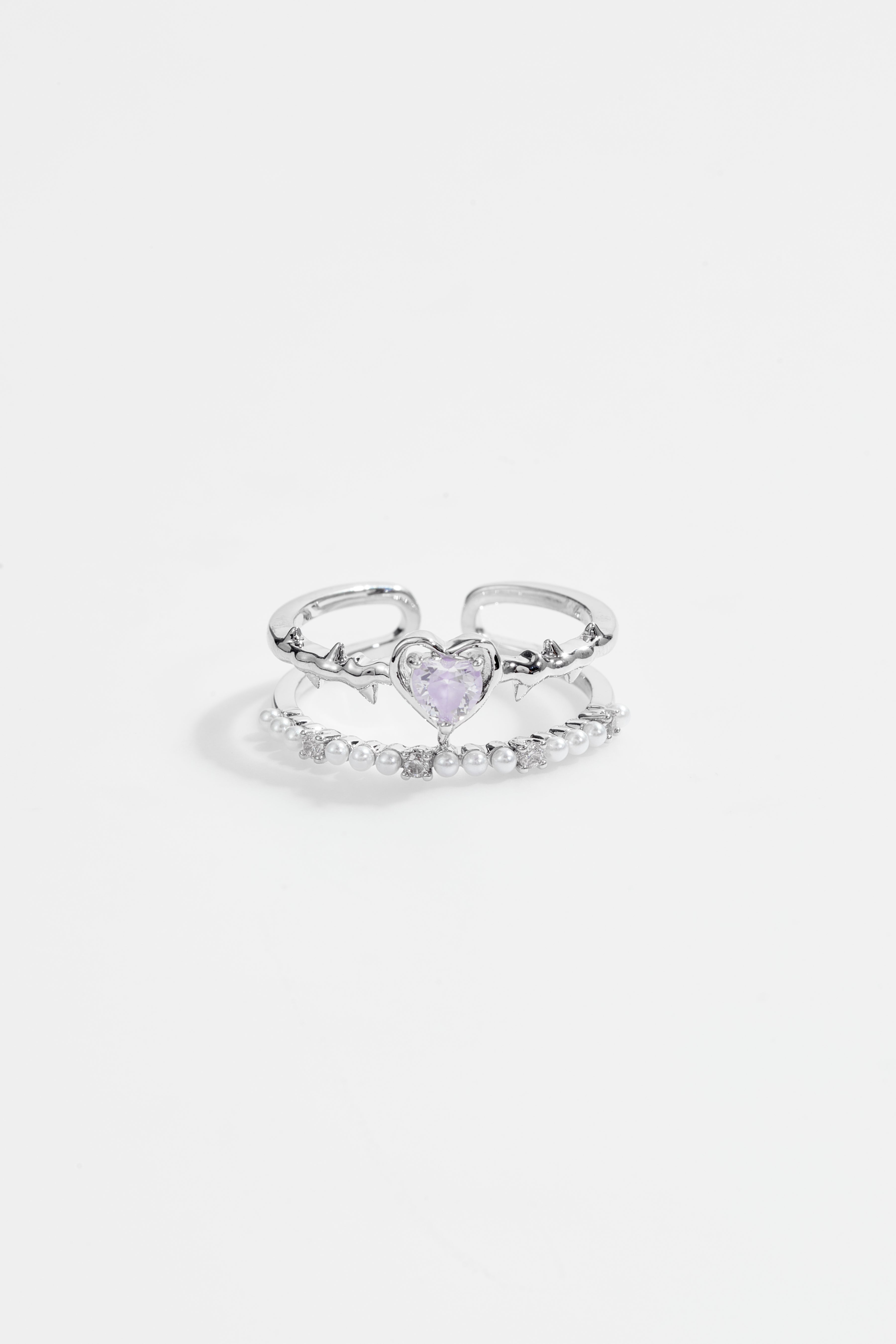 Purple Heart Pearl Open Ring for Women