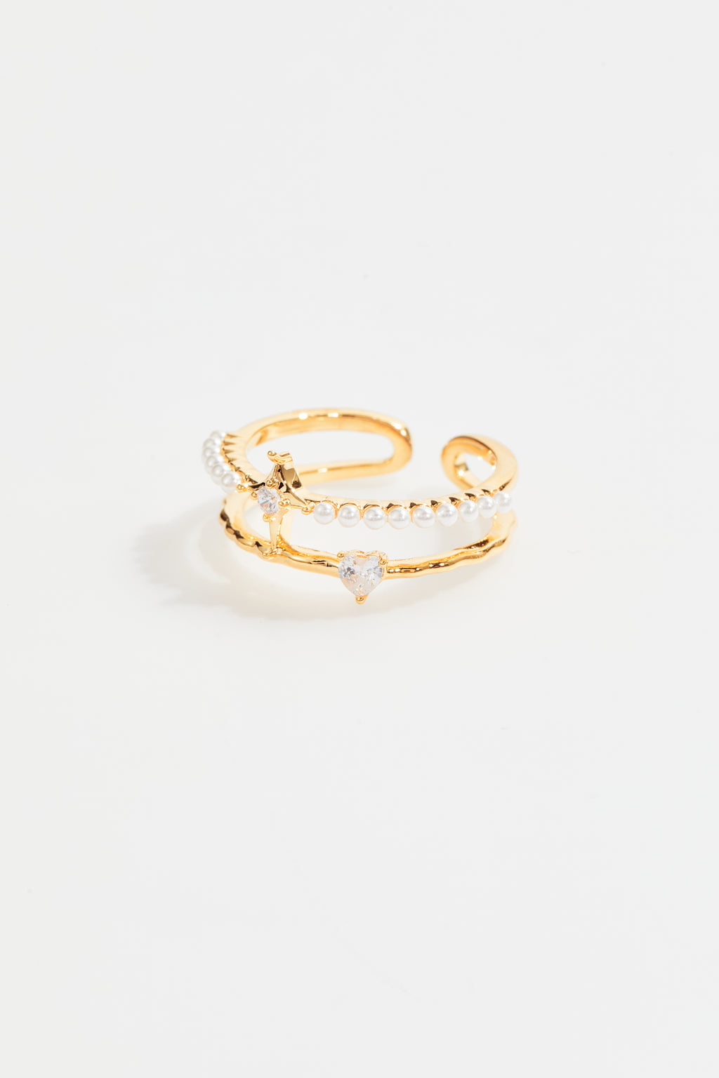 Double Pearl Crystal Open Ring