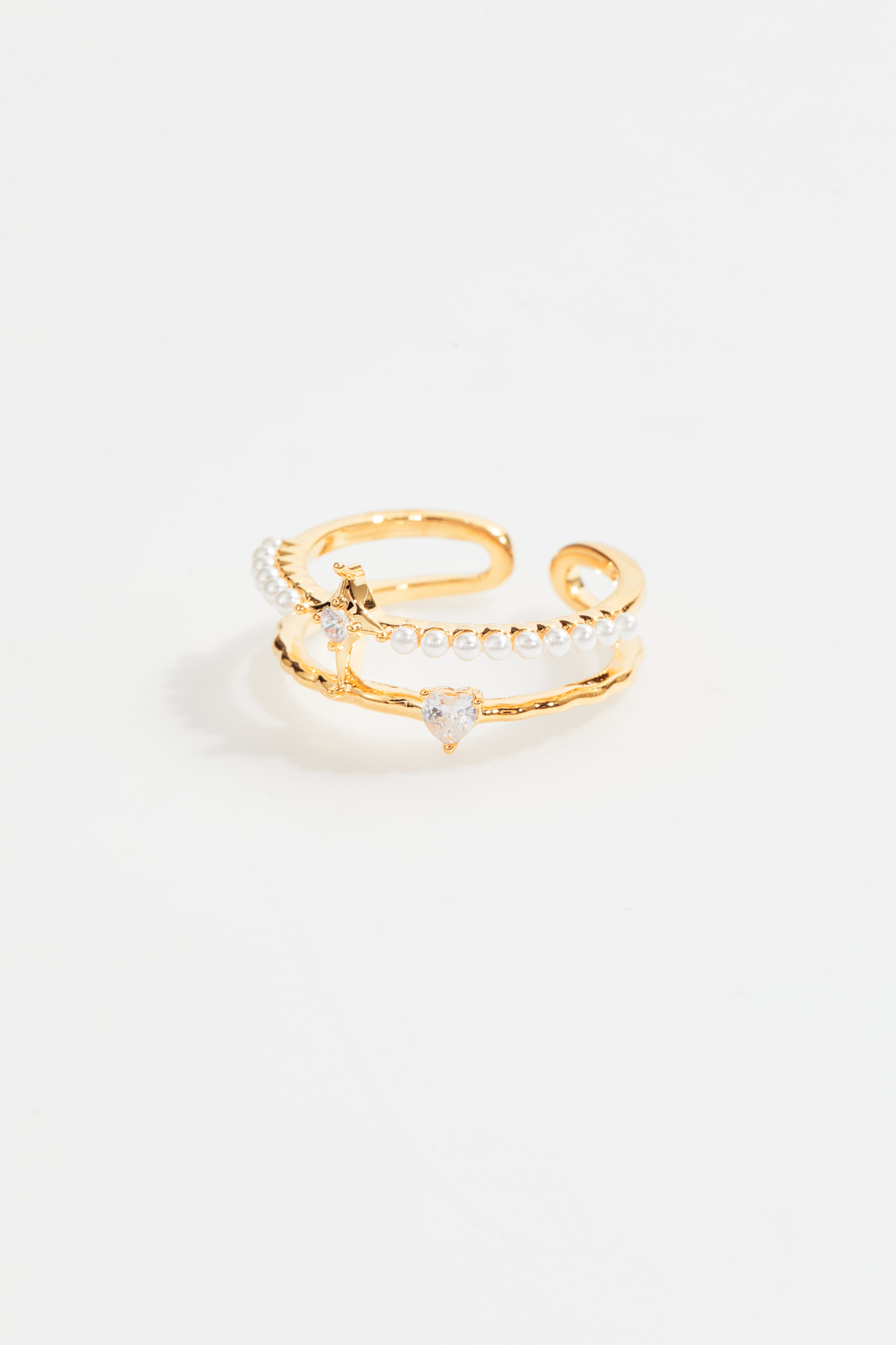Double Pearl Crystal Open Ring