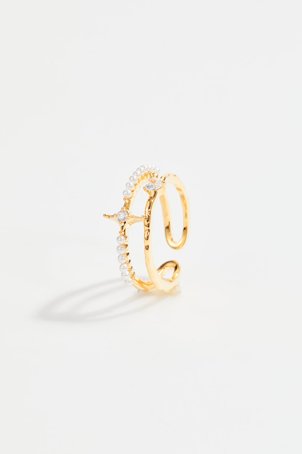Double Pearl Crystal Open Ring