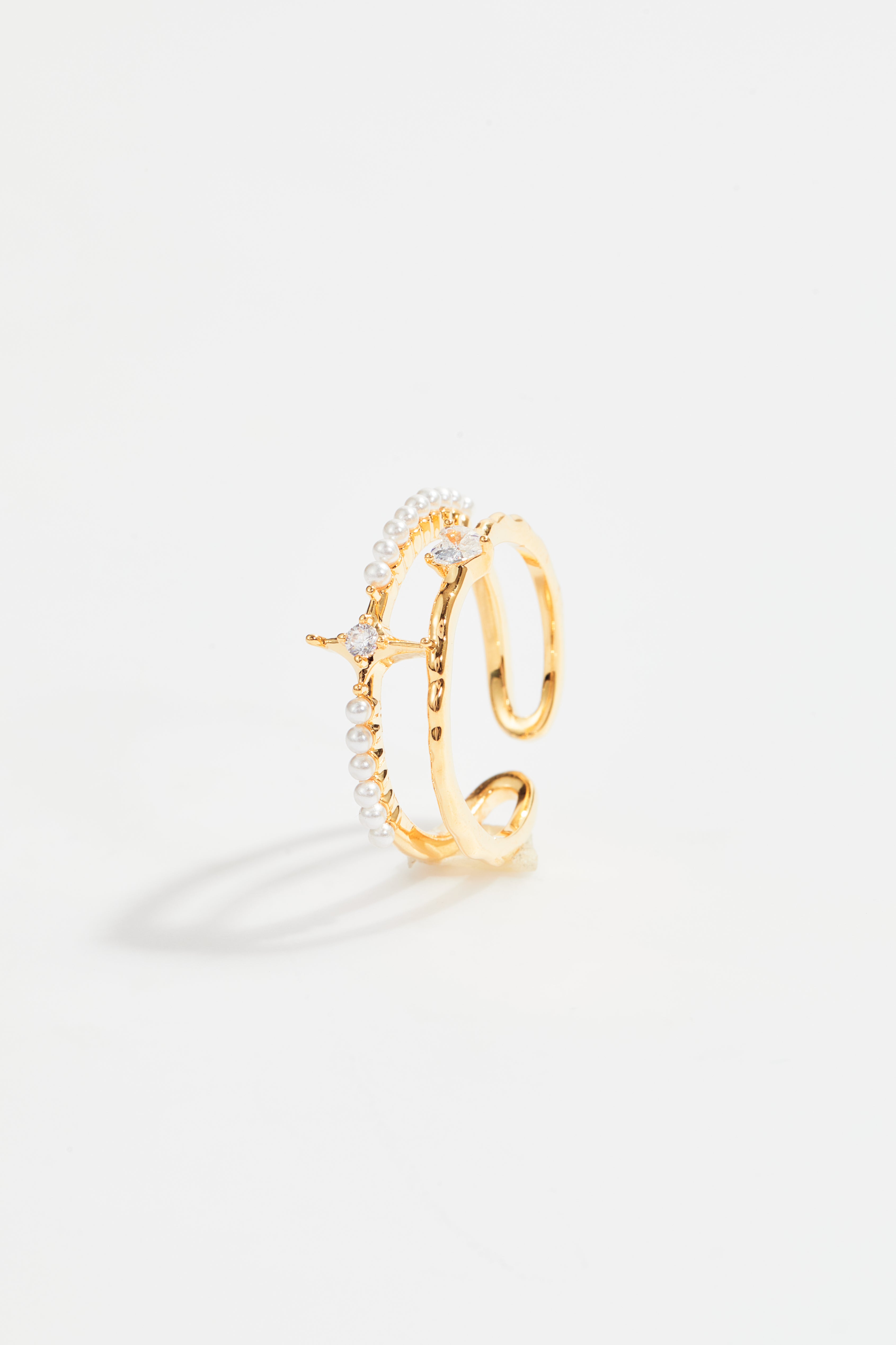 Double Pearl Crystal Open Ring