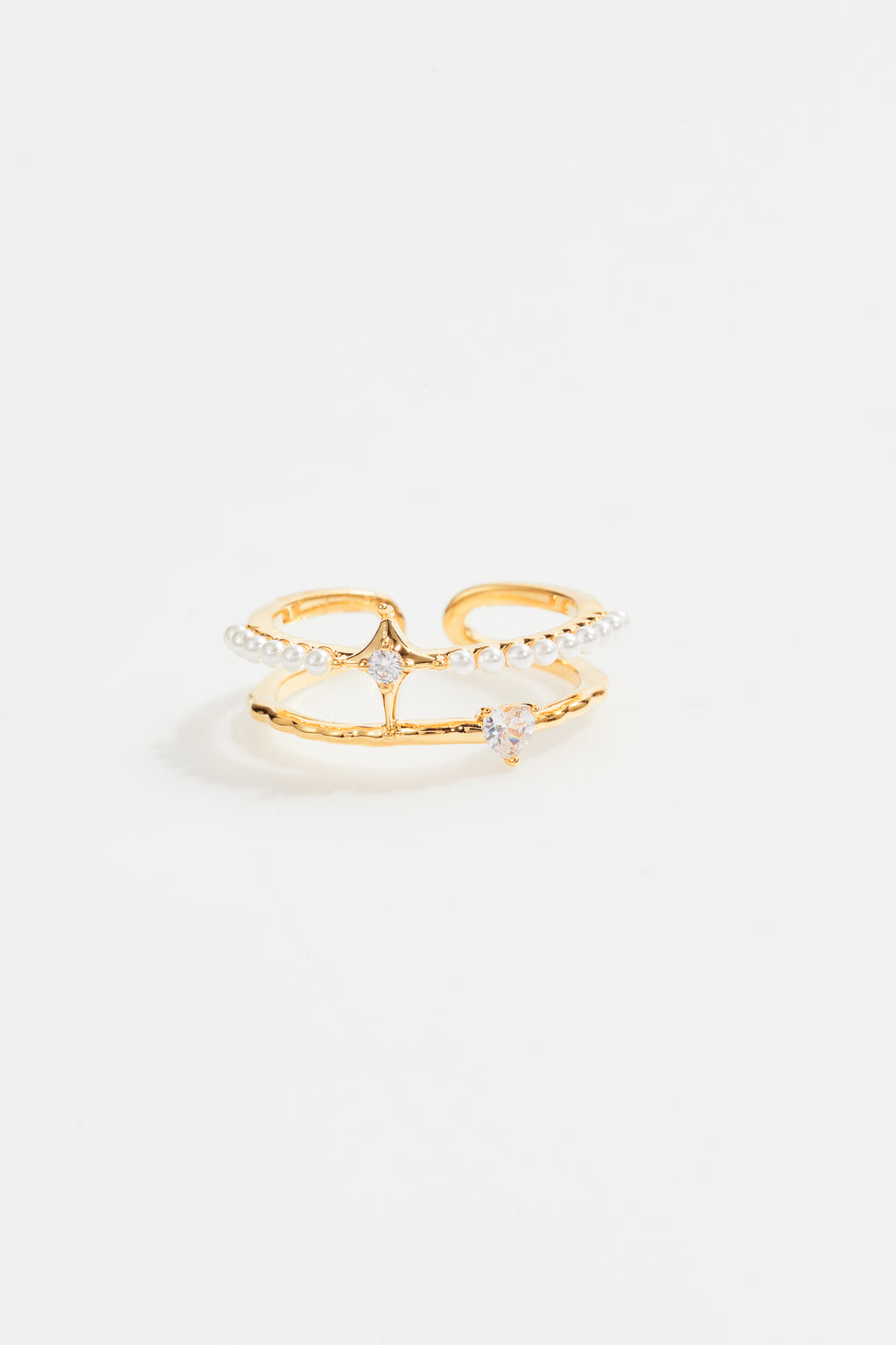 Double Pearl Crystal Open Ring