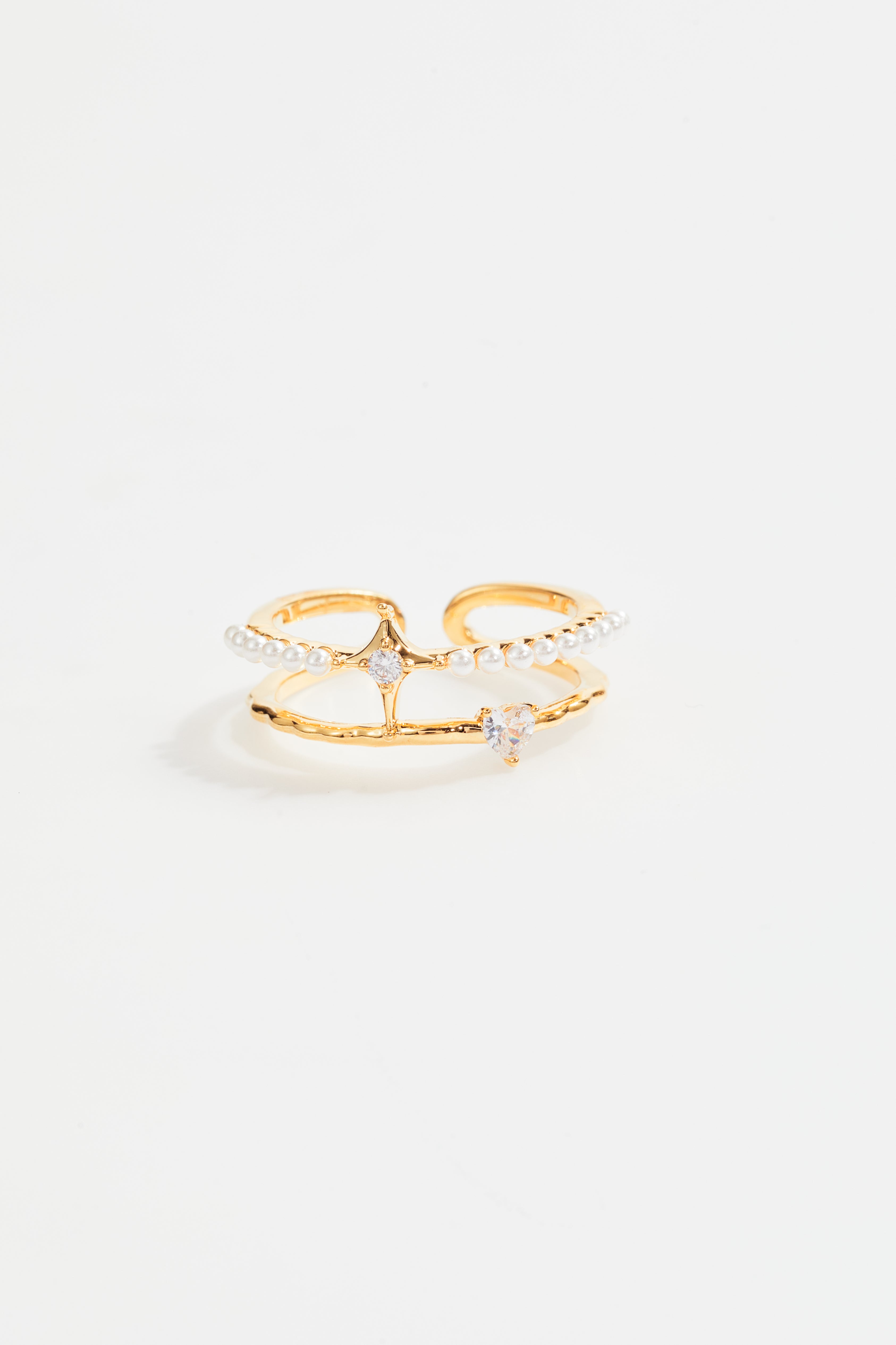 Double Pearl Crystal Open Ring