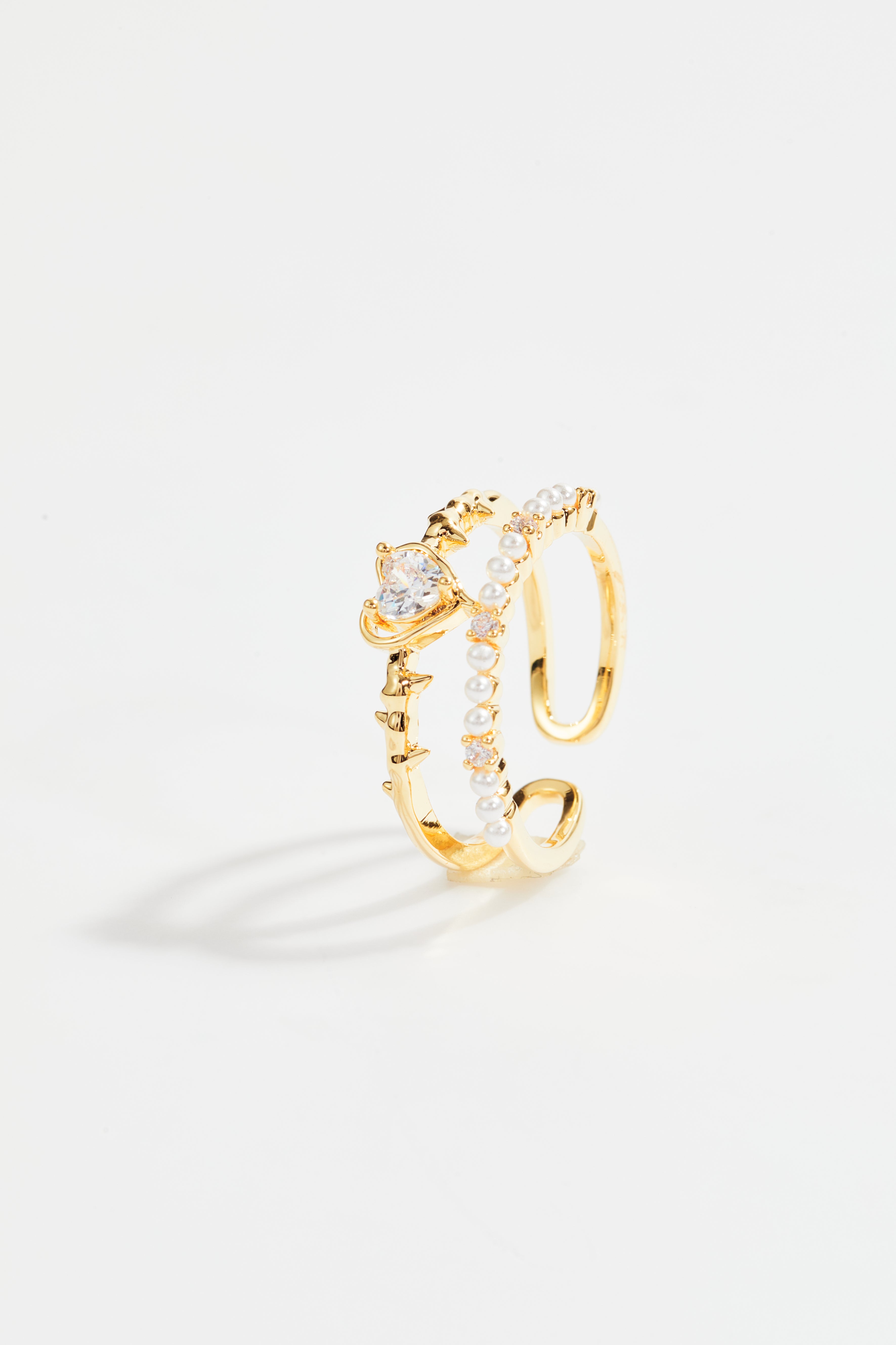 Heart Stoned Pearl studded open ring