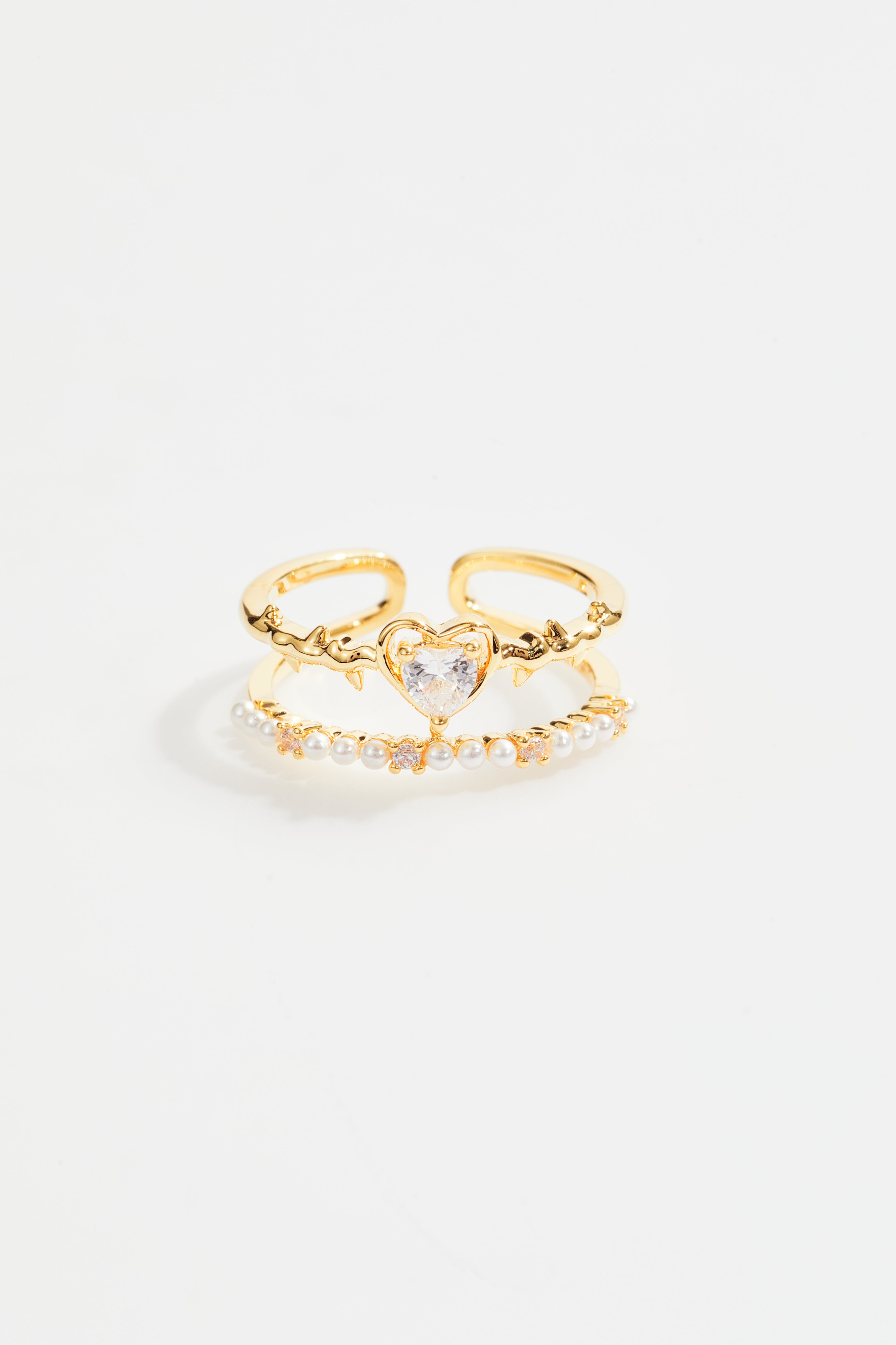 Heart Stoned Pearl studded open ring