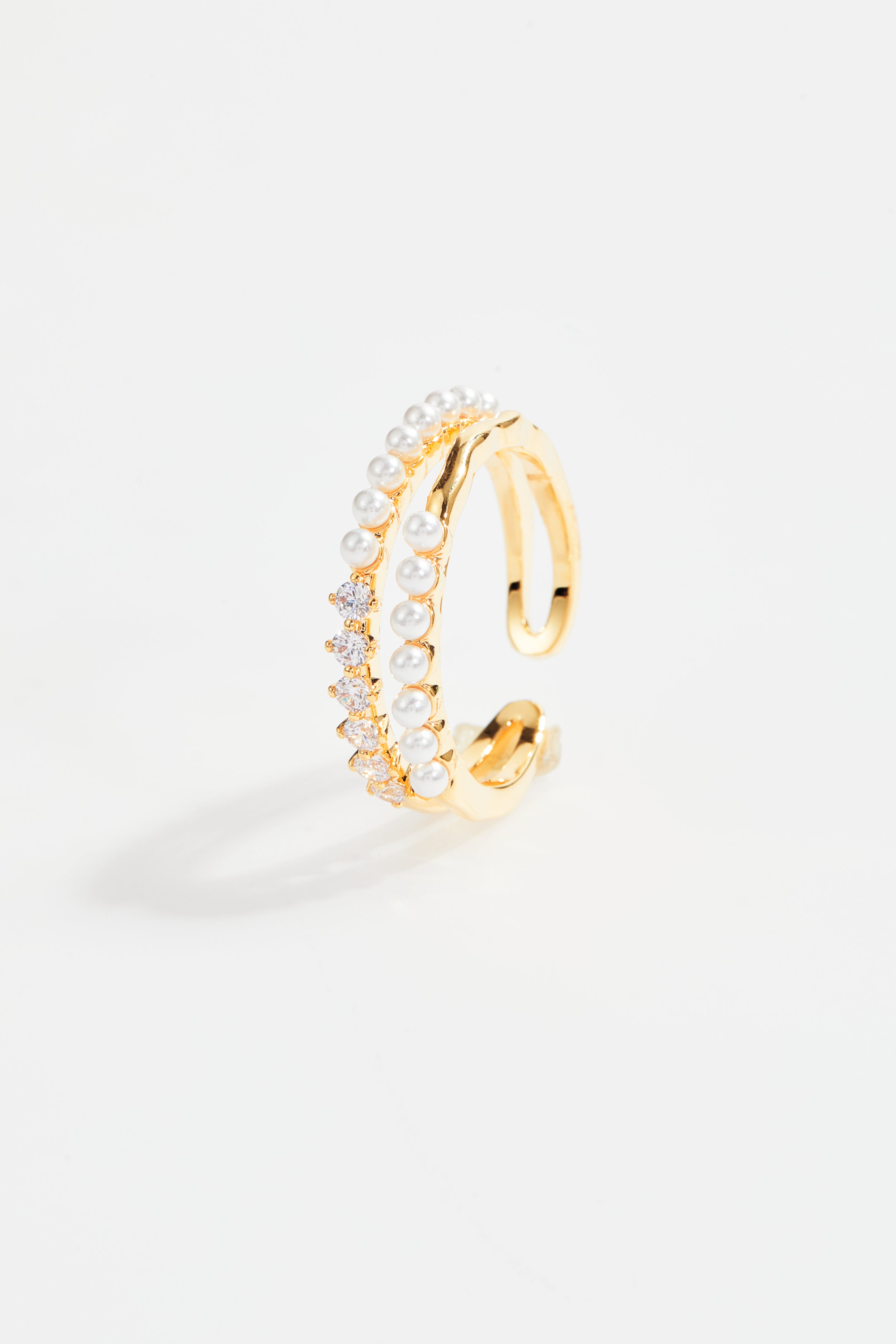 Pearl & Zirconia Double-Band Ring for Women