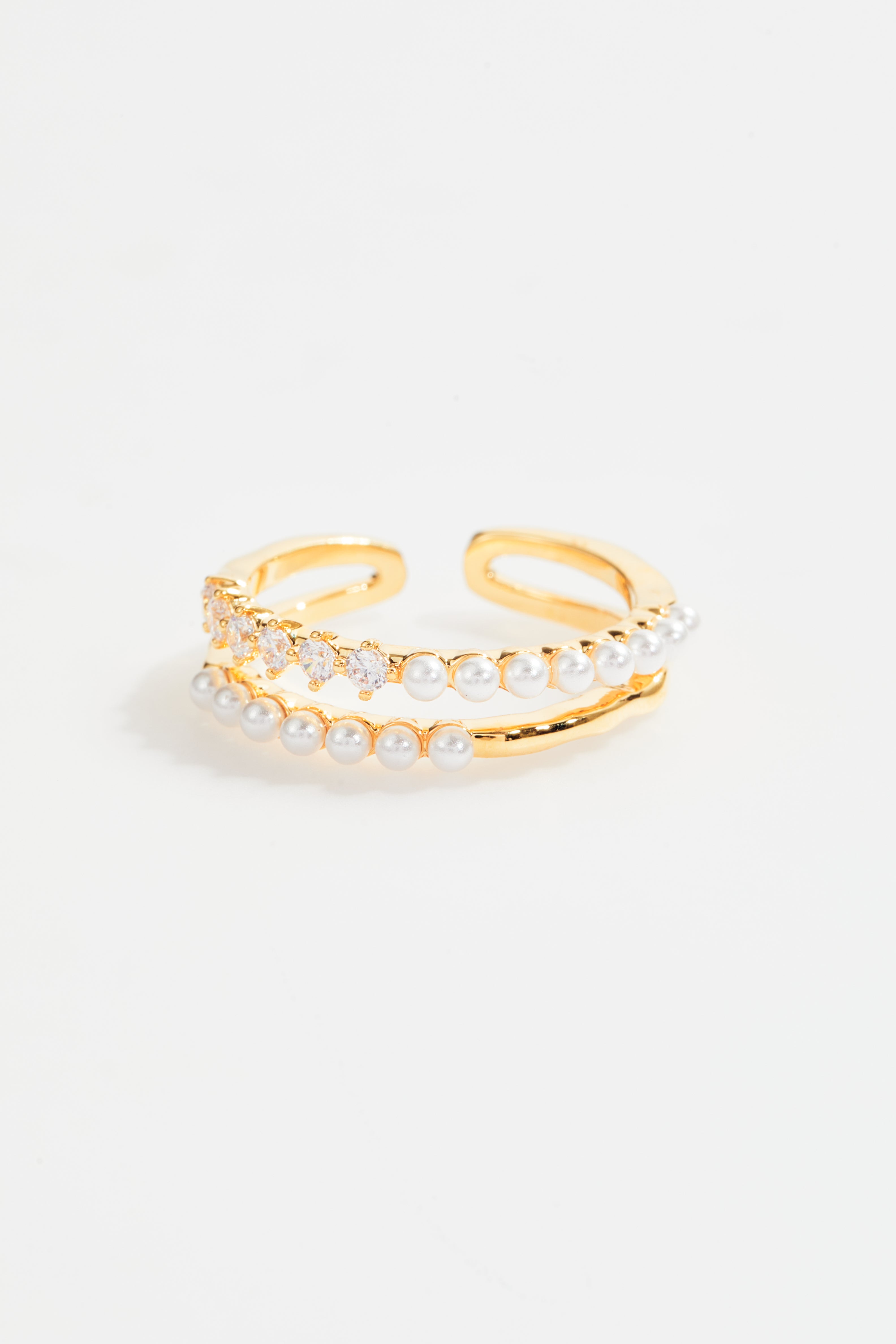 Pearl & Zirconia Double-Band Ring for Women