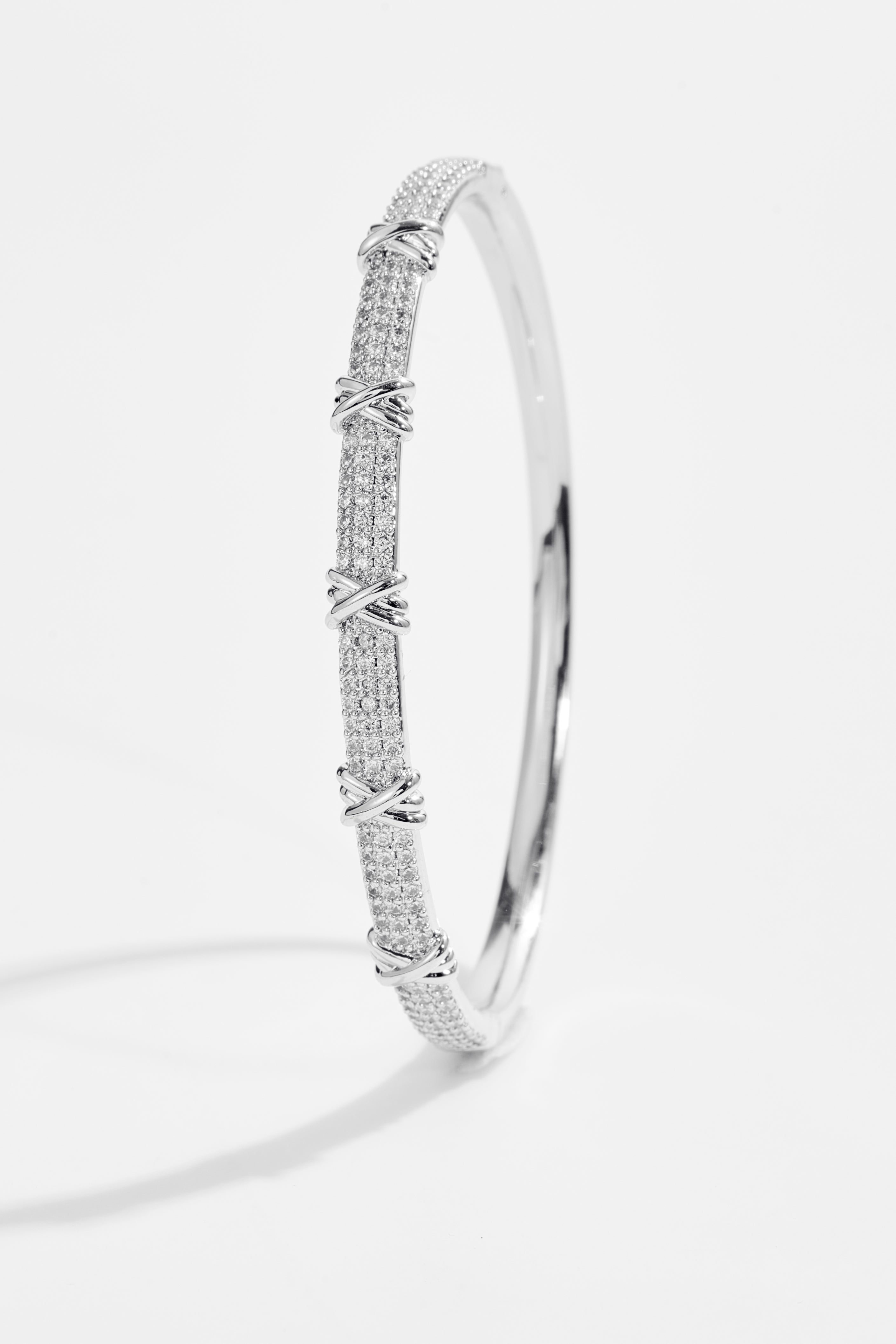 Silver-Plated X-Design Bangle Bracelet for Women