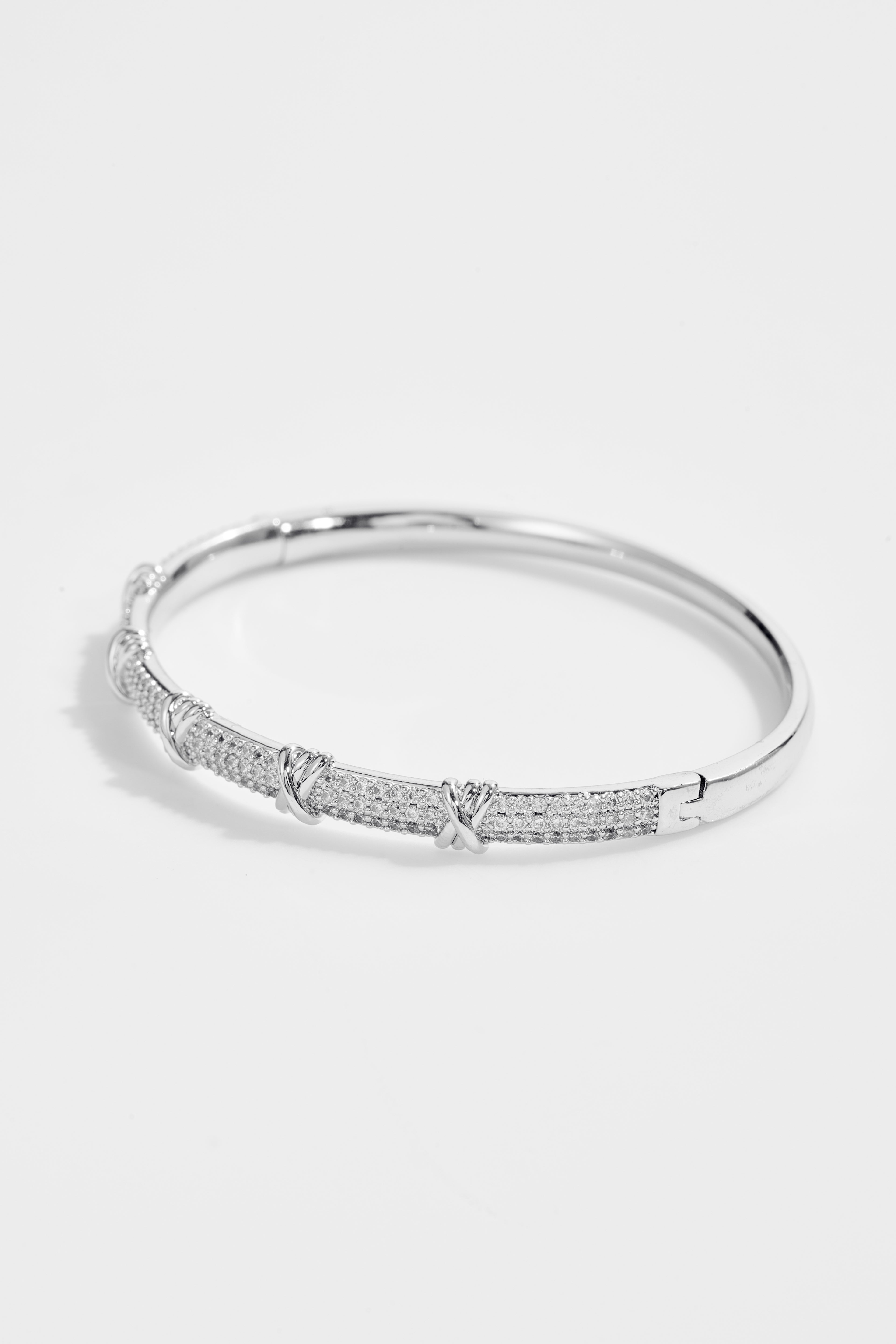 Silver-Plated X-Design Bangle Bracelet for Women