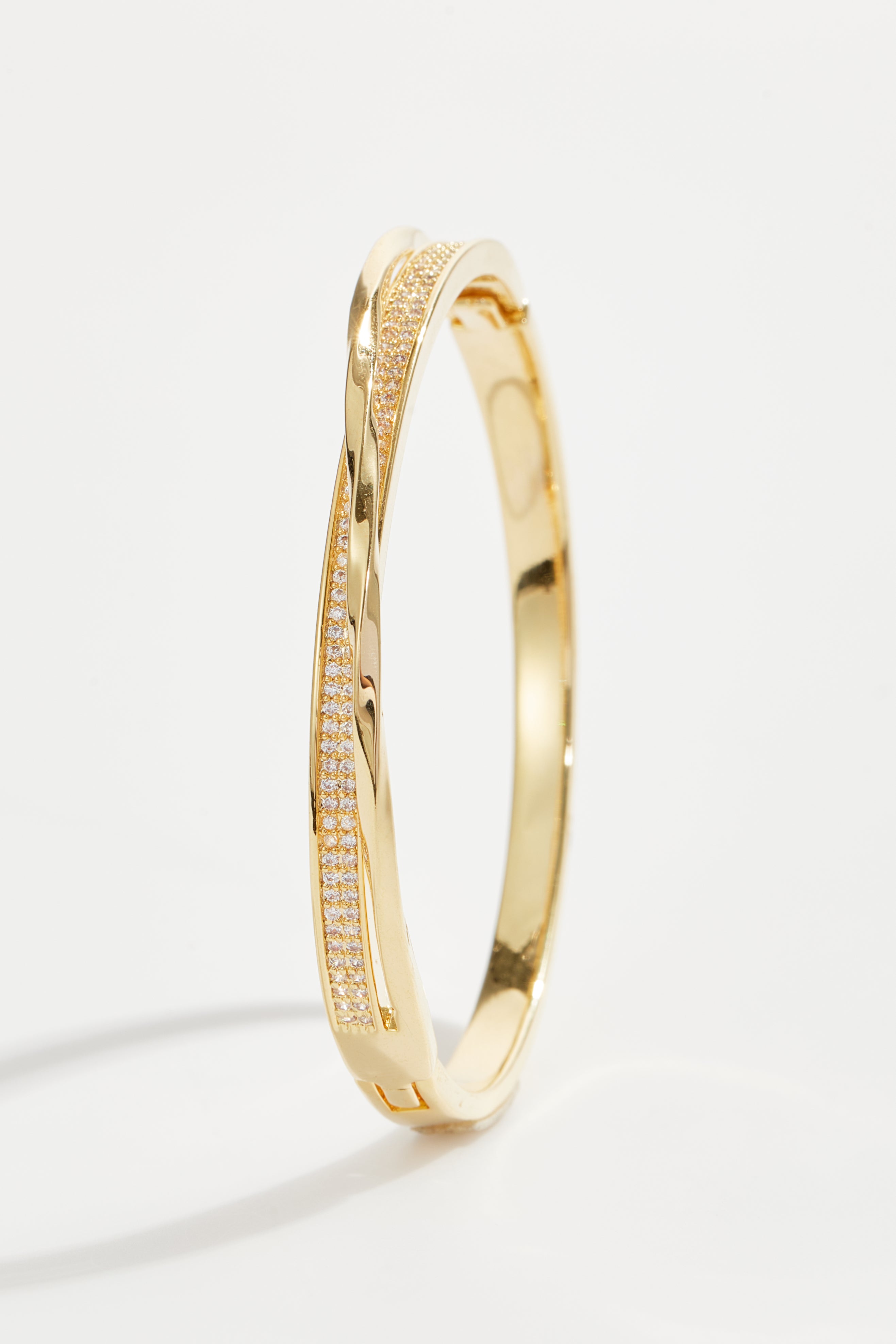 Gold-Plated, Twisted Hinged Bangle Bracelet for Women