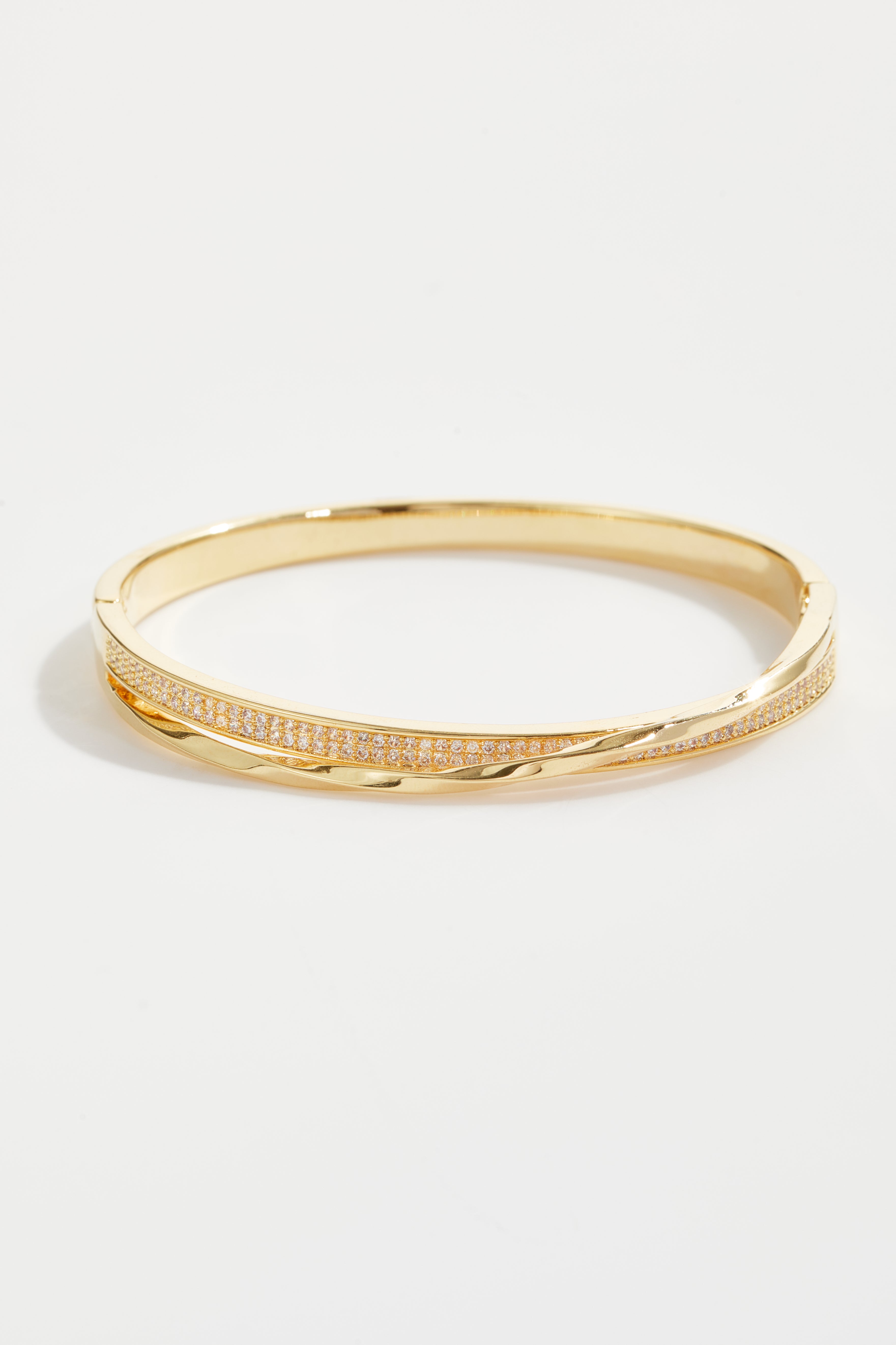 Gold-Plated, Twisted Hinged Bangle Bracelet for Women