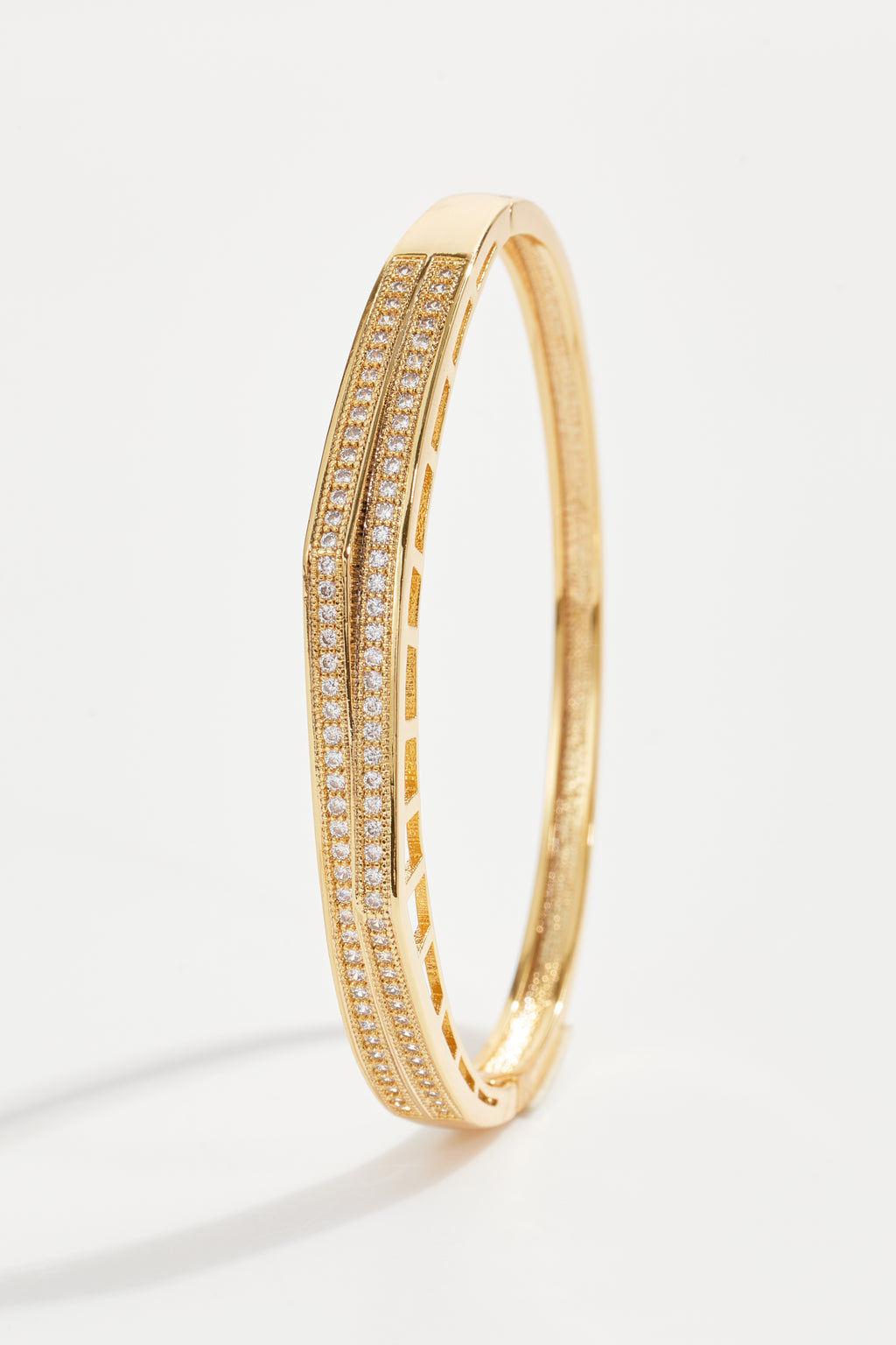 Gold-Plated Half Hexagon Bangle Bracelet for Women
