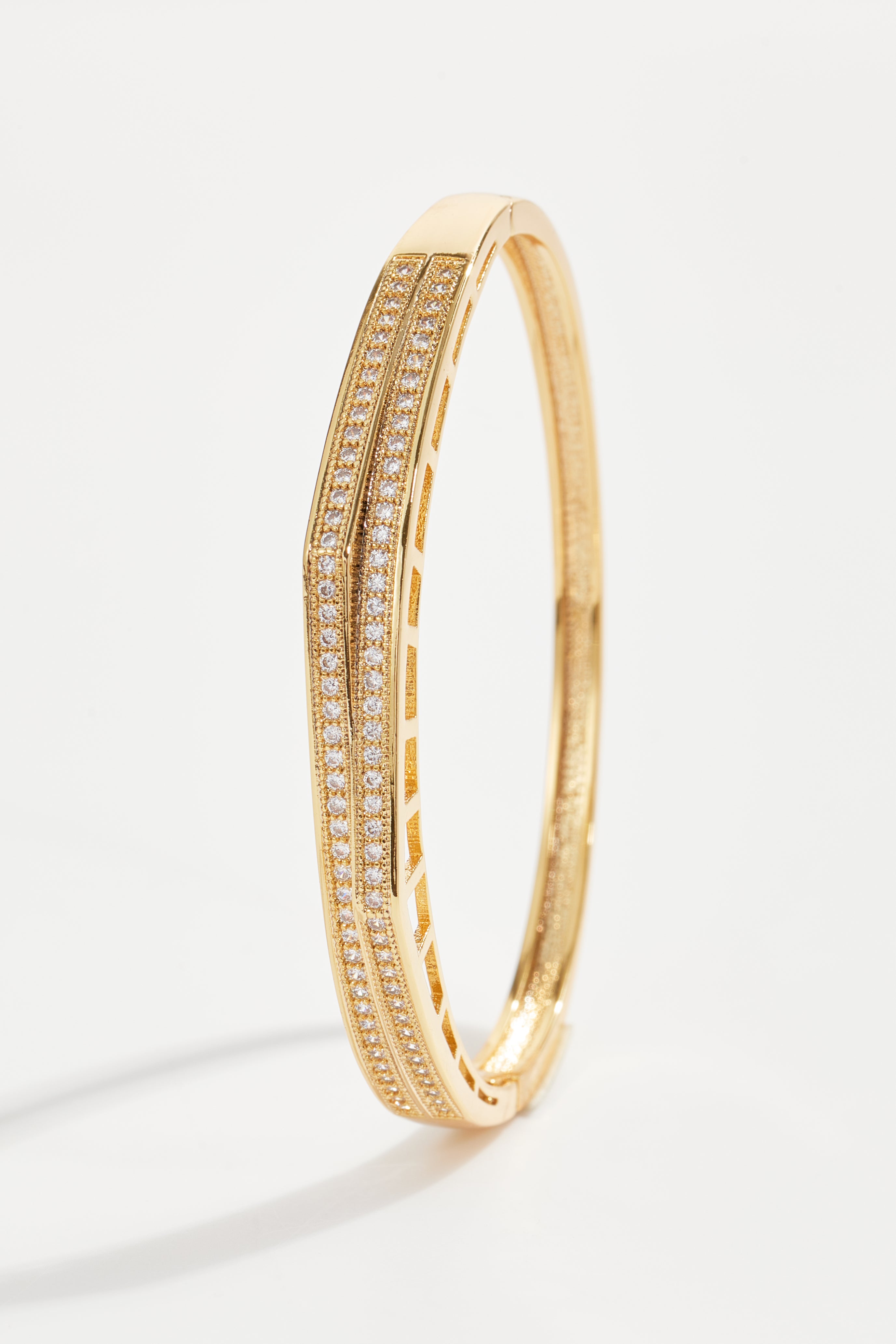Gold-Plated Half Hexagon Bangle Bracelet for Women