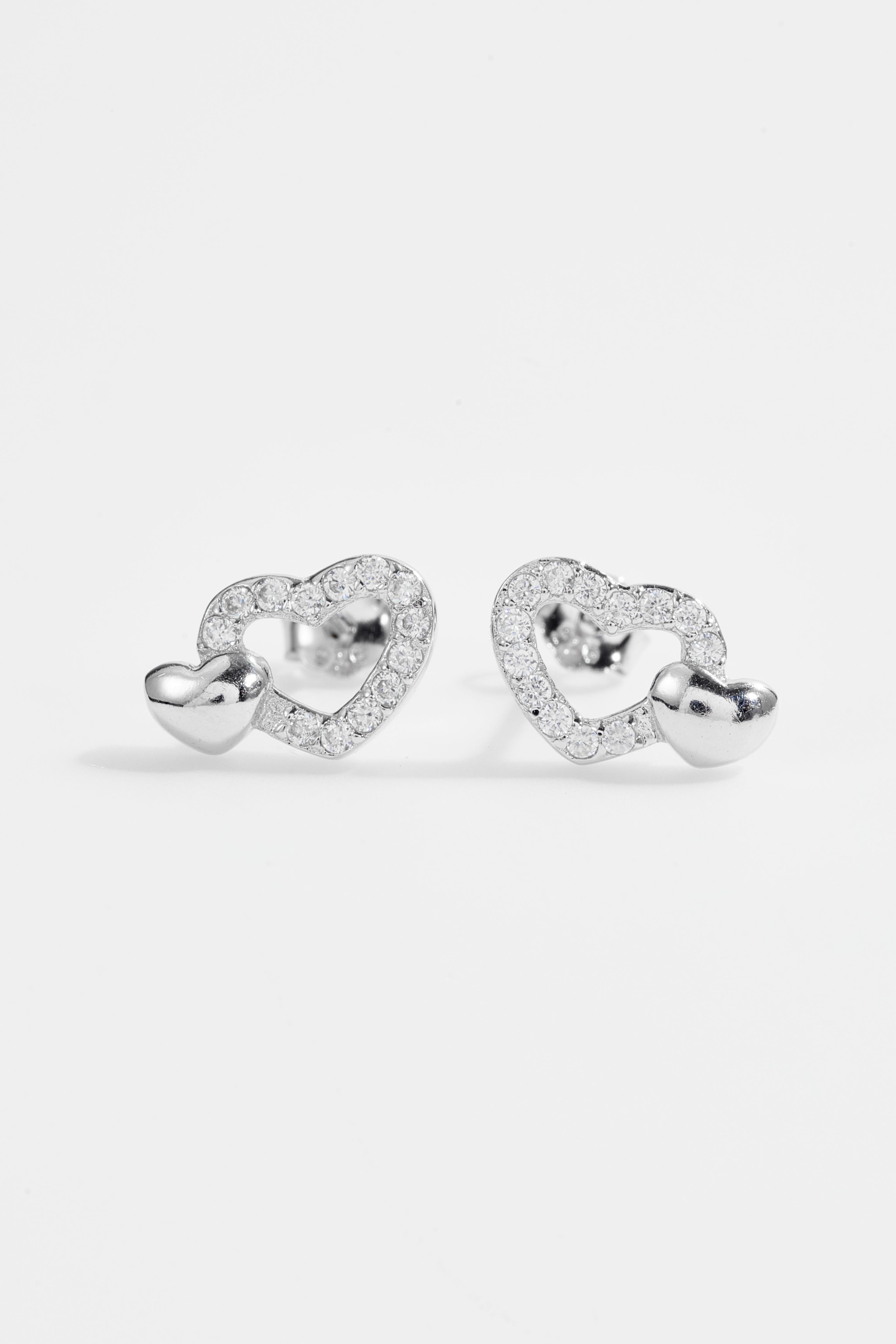 Heart Shaped CZ Stud Earrings for Women