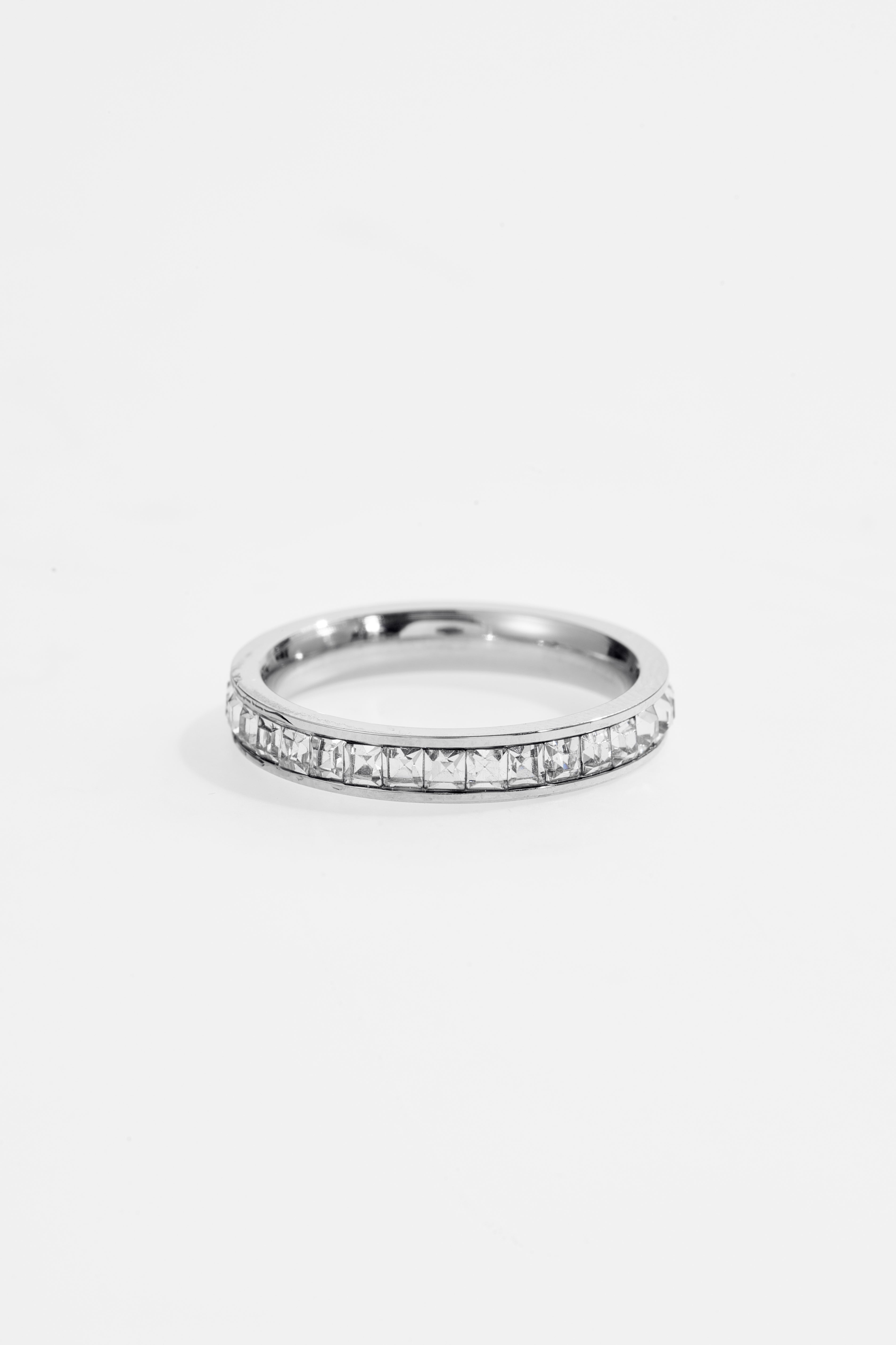 Silver-Plated CZ Princess-Cut Eternity Ring for Women