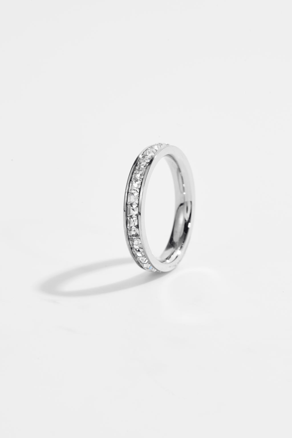 Silver-Plated CZ Princess-Cut Eternity Ring for Women