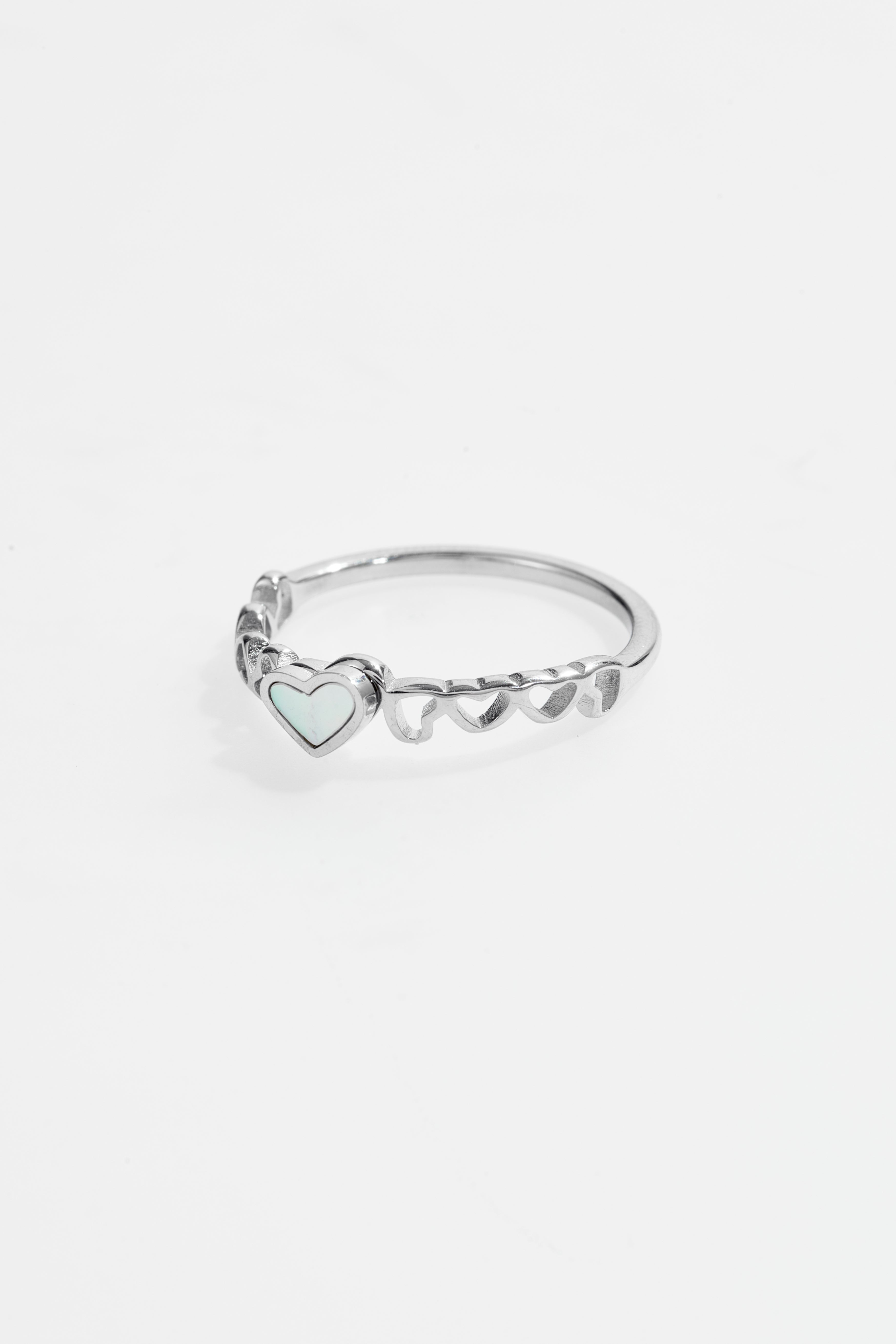 Silver-Plated White Opal Heart Ring for Women