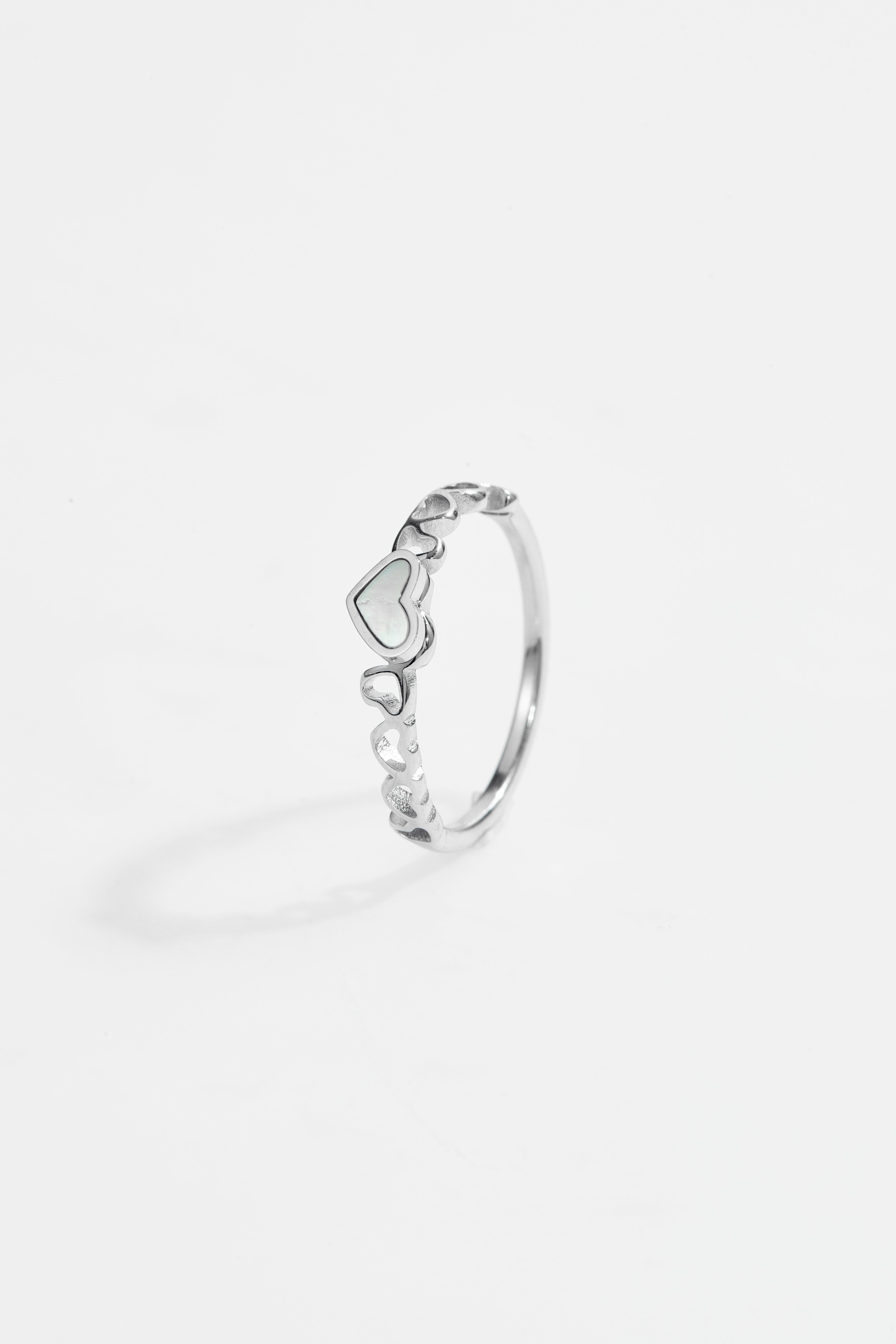 Silver-Plated White Opal Heart Ring for Women
