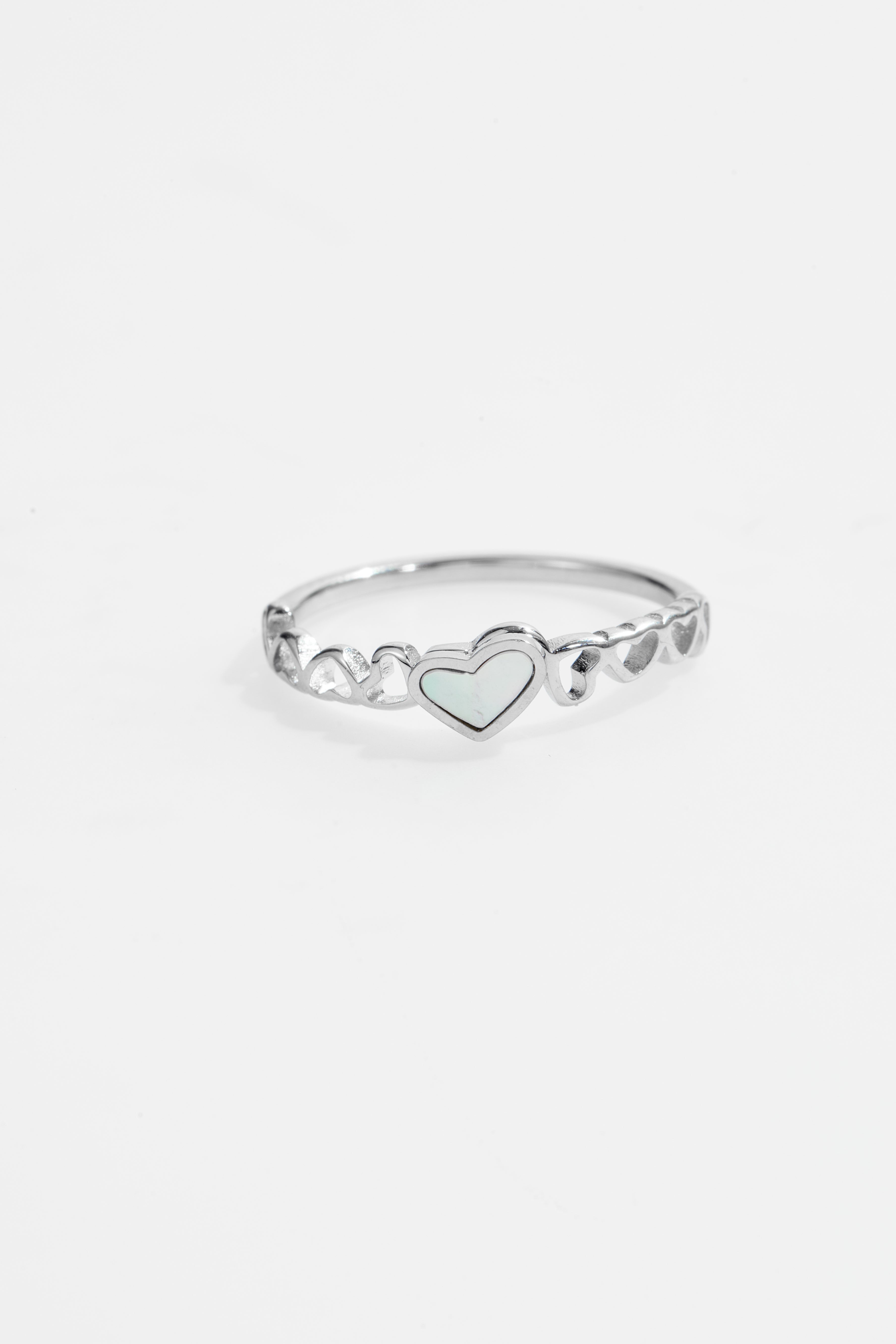 Silver-Plated White Opal Heart Ring for Women