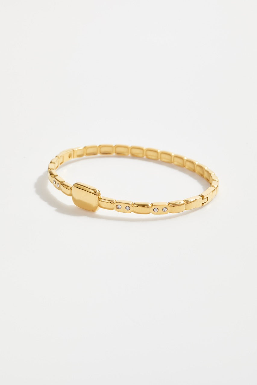 Gold-Plated Quad Pattern Semi-Studded Bangle Bracelet For Women