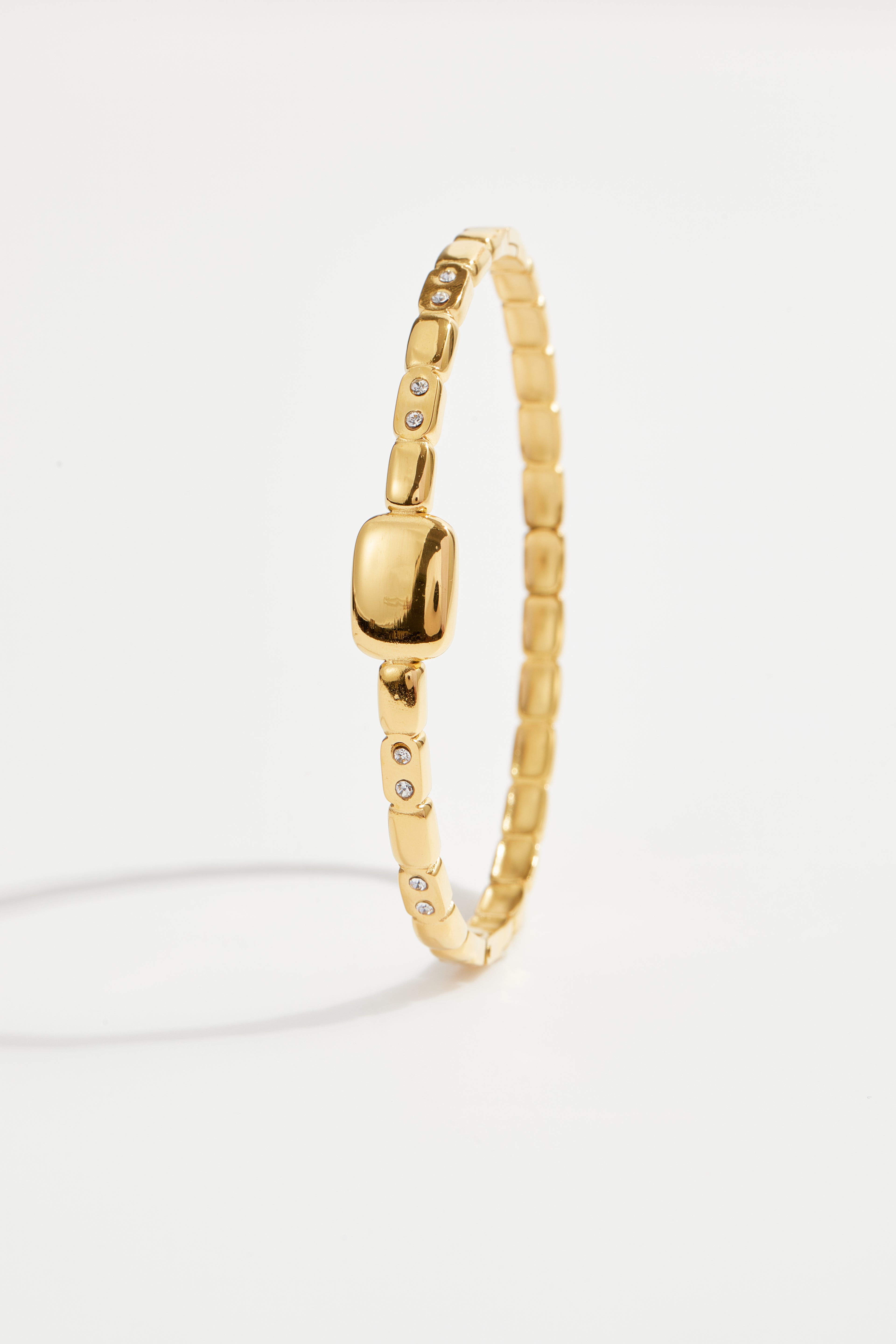 Gold-Plated Quad Pattern Semi-Studded Bangle Bracelet For Women