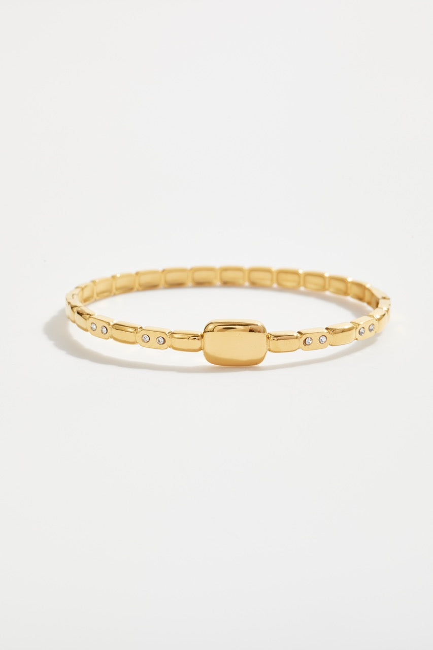 Gold-Plated Quad Pattern Semi-Studded Bangle Bracelet For Women