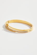 Gold-Plated Nail-Design CZ Bangle for Women