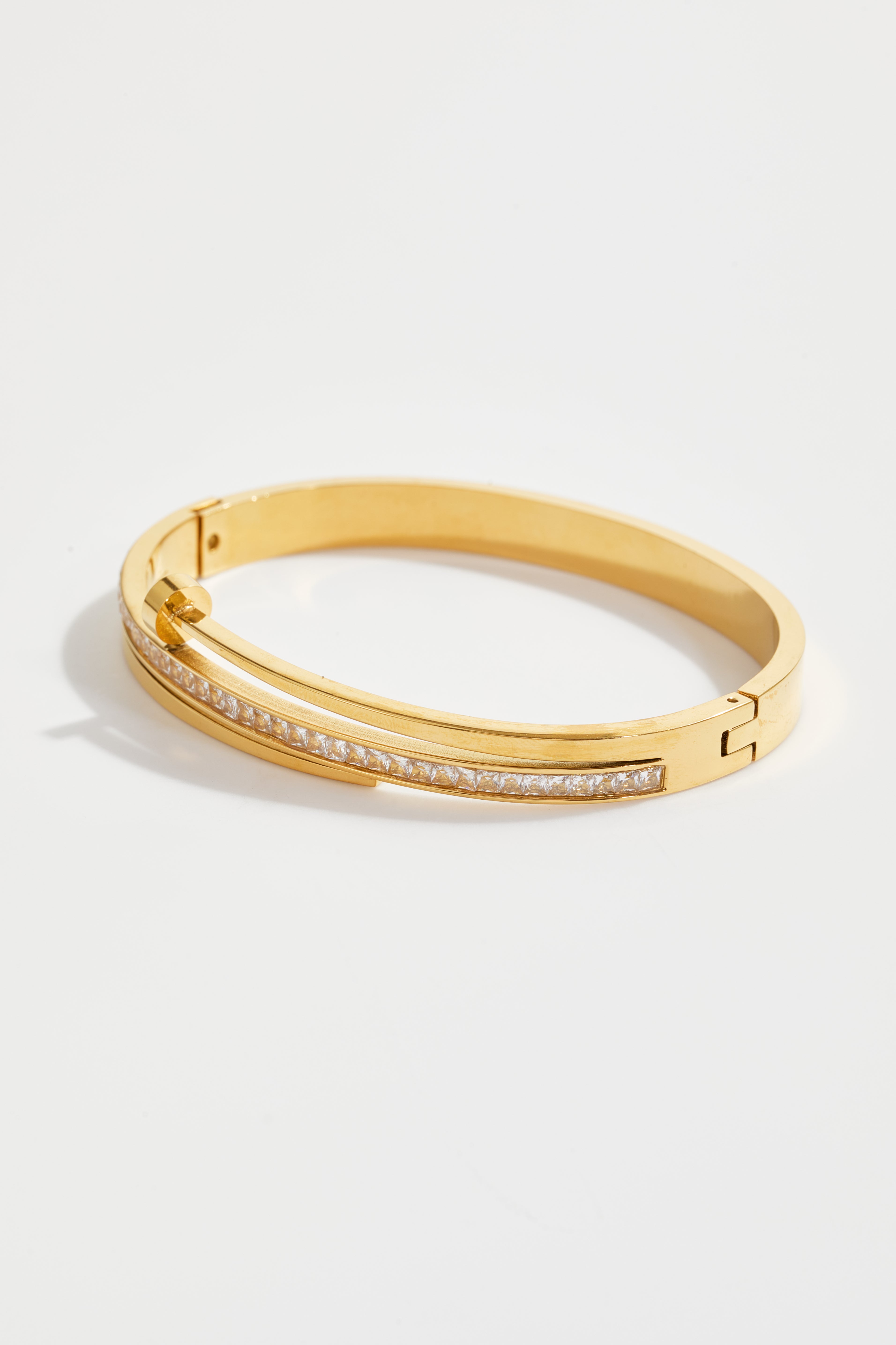 Gold-Plated Nail-Design CZ Bangle for Women