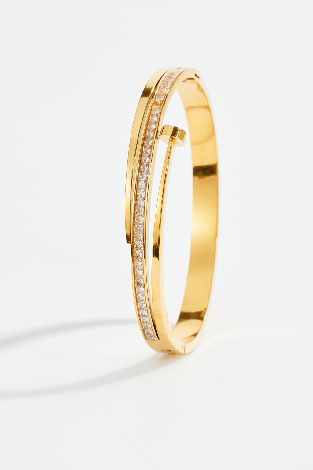 Gold-Plated Nail-Design CZ Bangle for Women