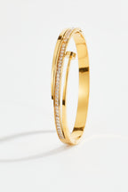 Gold-Plated Nail-Design CZ Bangle for Women