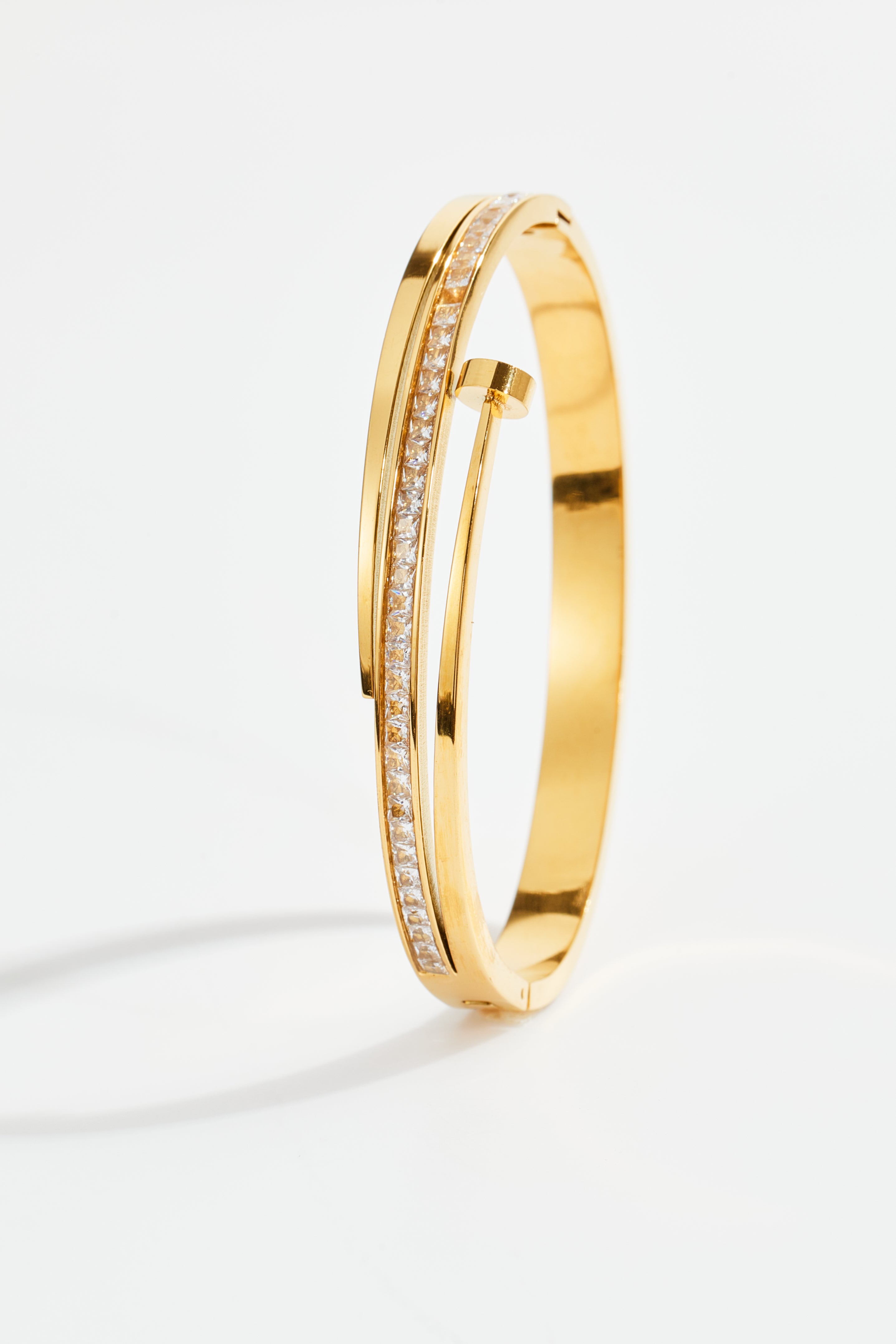 Gold-Plated Nail-Design CZ Bangle for Women