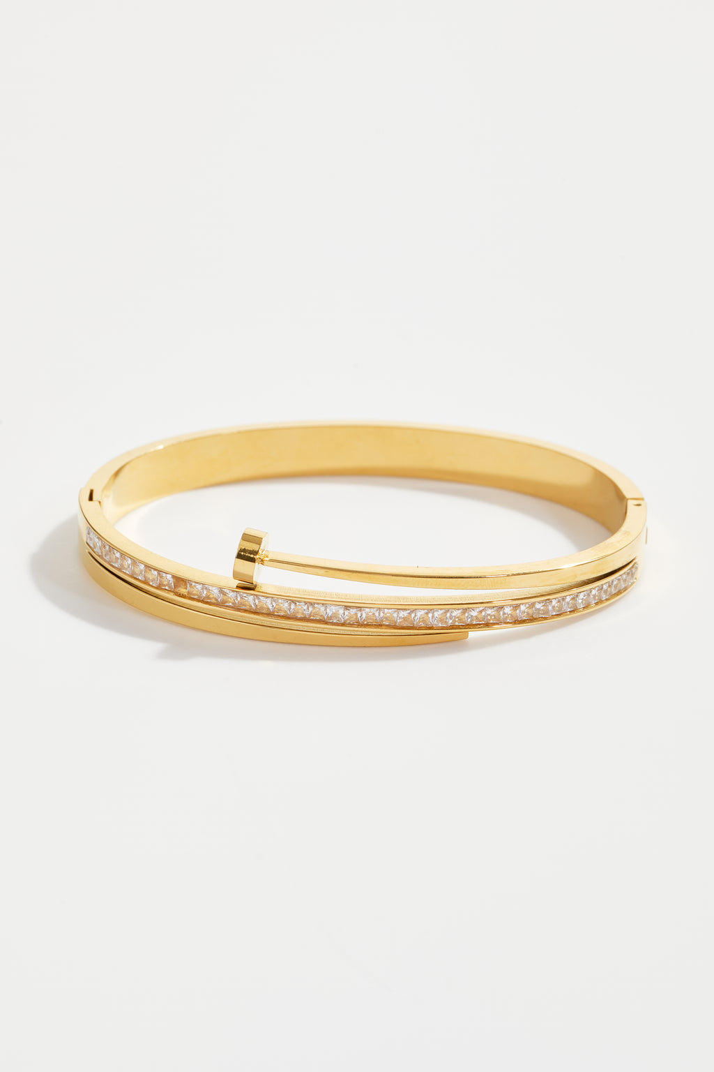 Gold-Plated Nail-Design CZ Bangle for Women