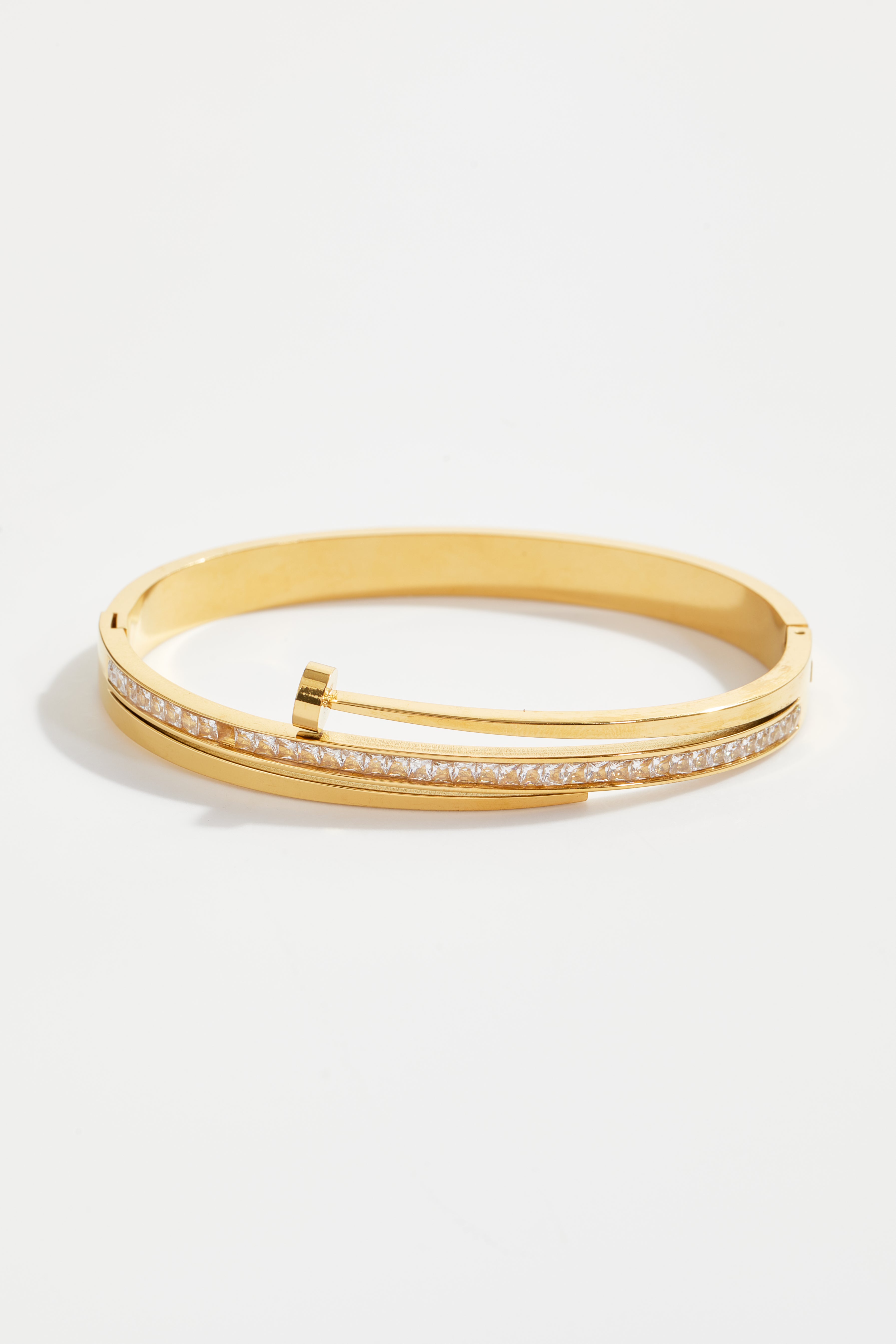 Gold-Plated Nail-Design CZ Bangle for Women