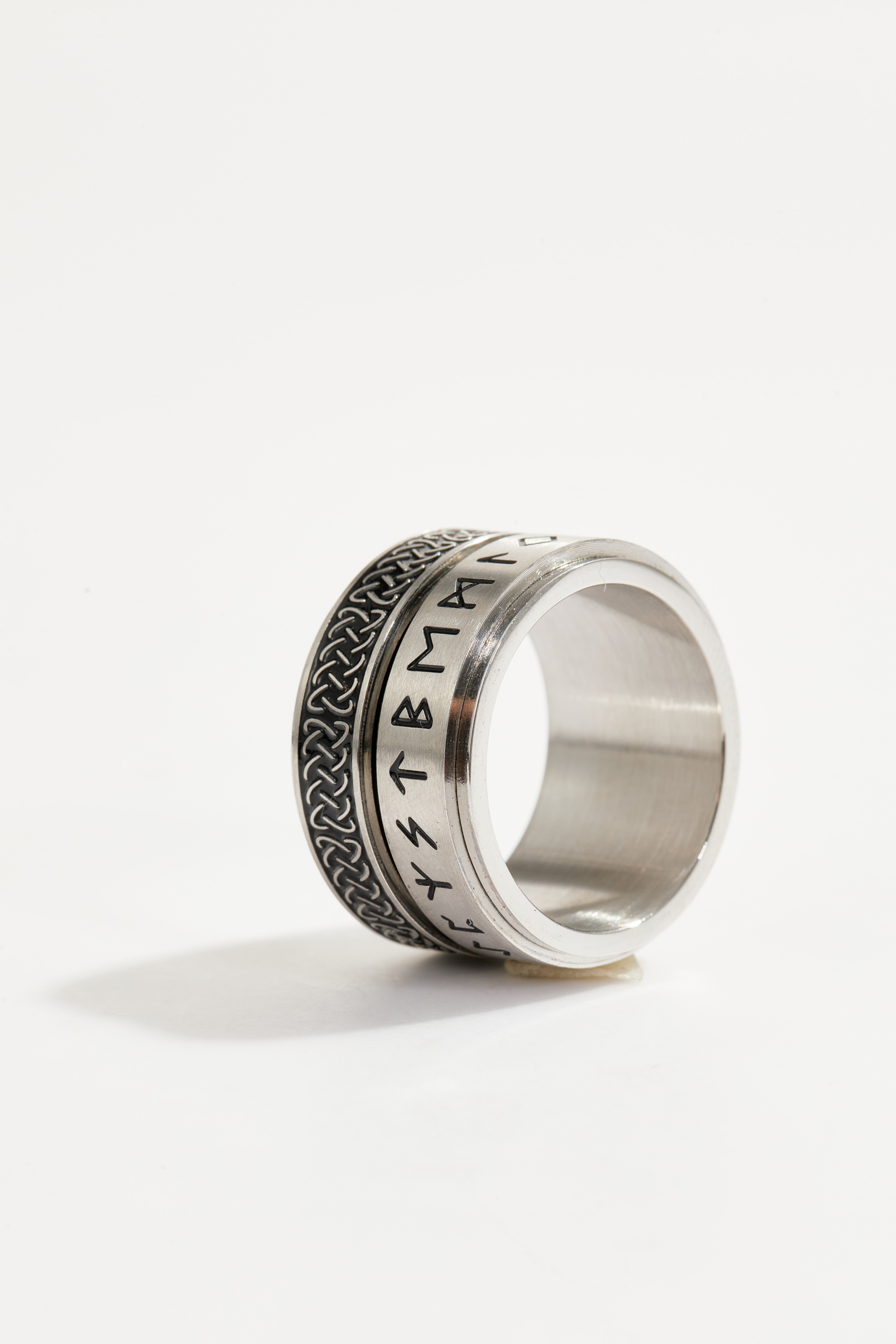 Viking rune engraved rotating ring for Men