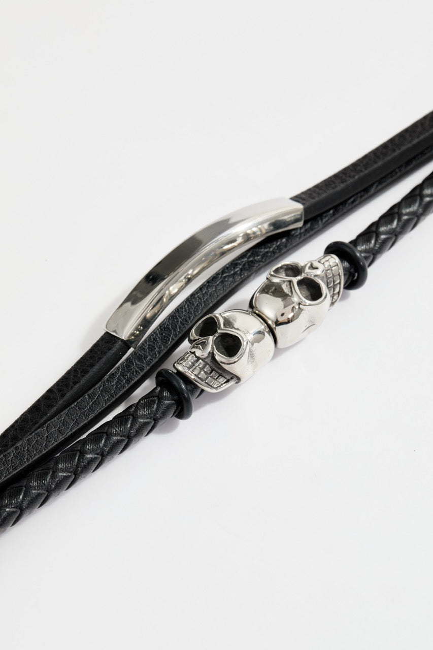 Multi-strand leather bracelet with skull clasp for Men