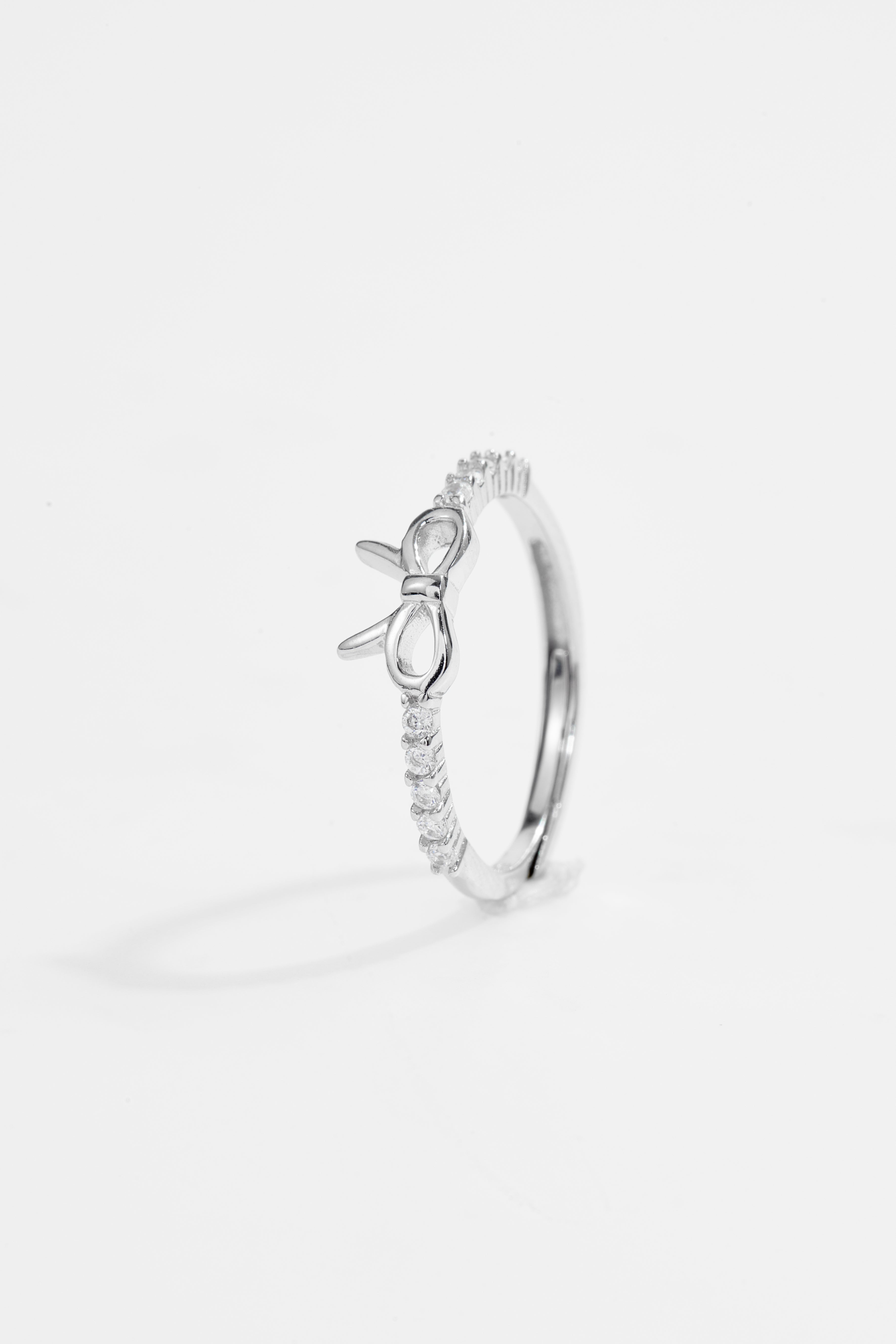 Silver-Plated Bow ring with CZ for Women