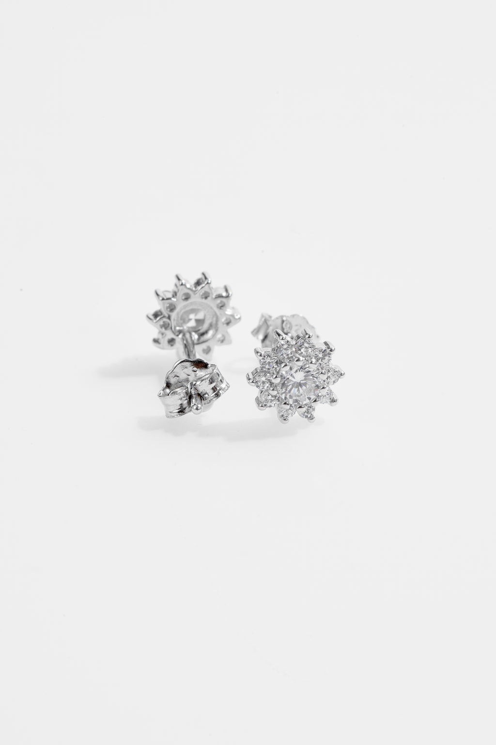 Silver-Plated White Floral Stud Earrings