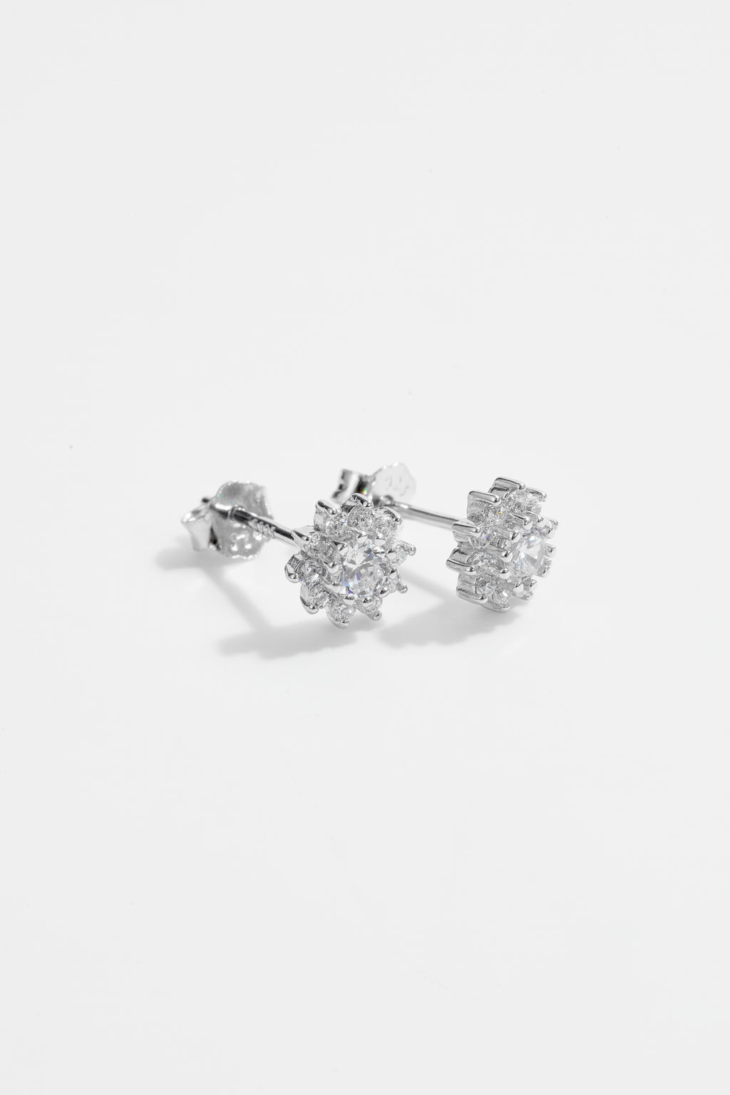 Silver-Plated White Floral Stud Earrings