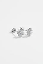 Silver-Plated White Floral Stud Earrings